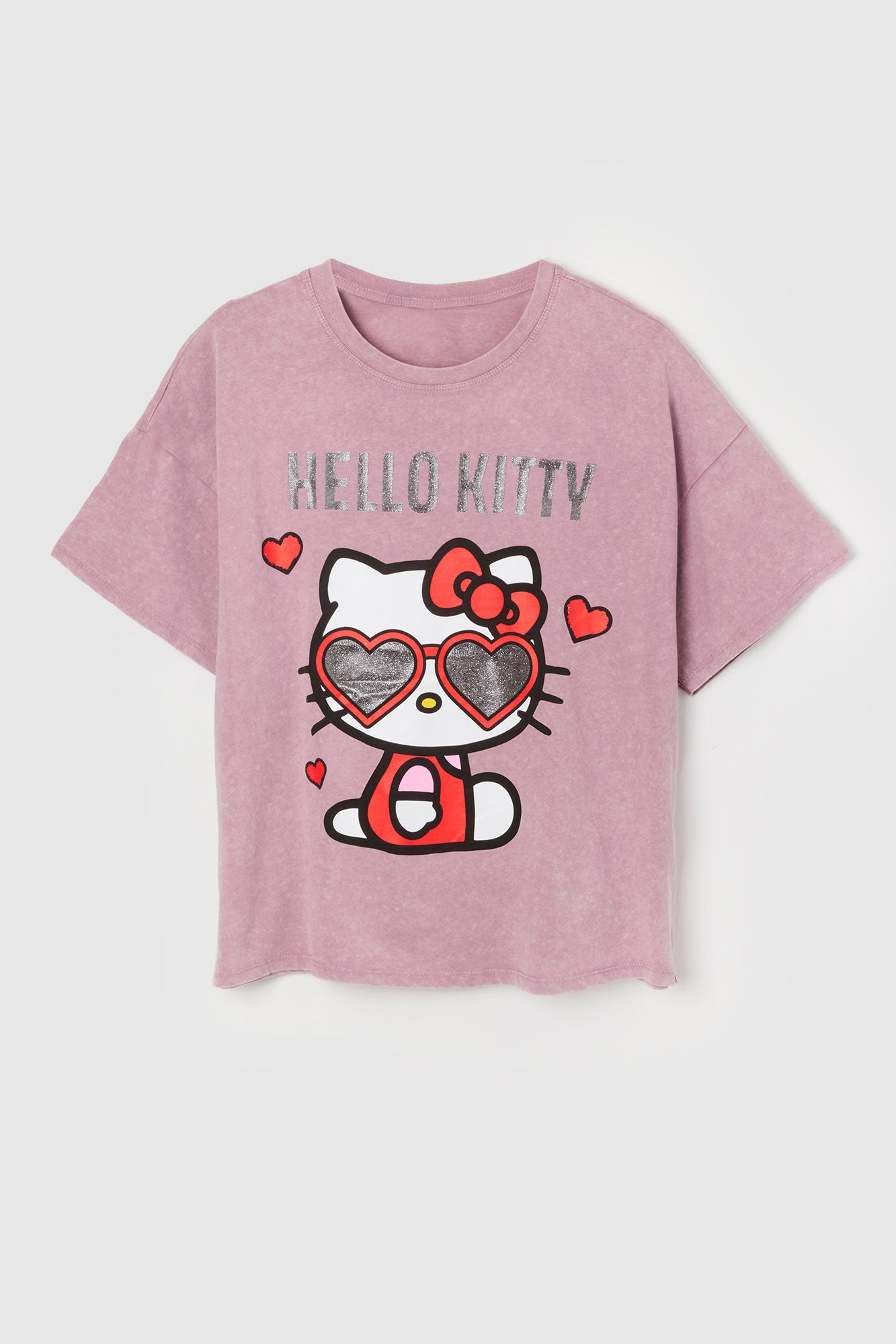 T-shirt de coupe garçonne délavé à imprimé Hello Kitty