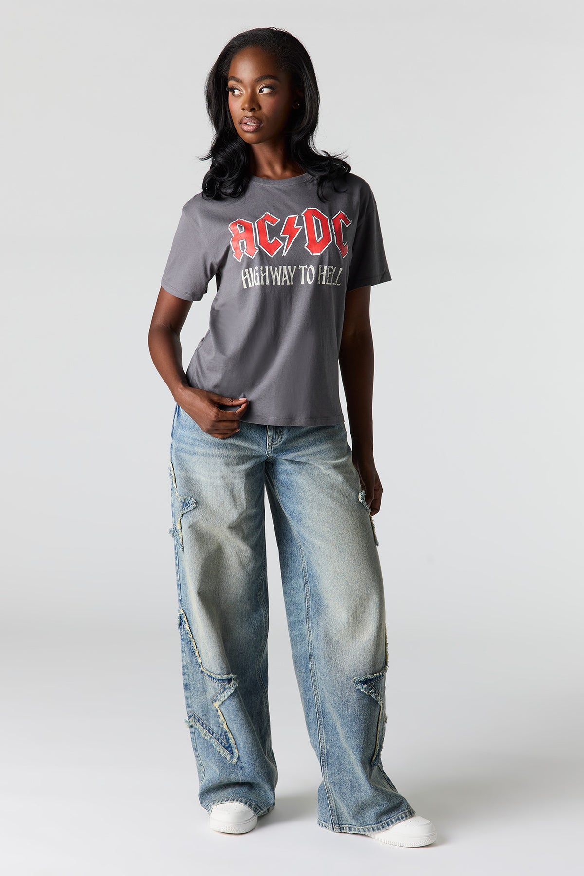 Alt View 3. AC/DC Graphic Boyfriend T-Shirt - Dark Grey