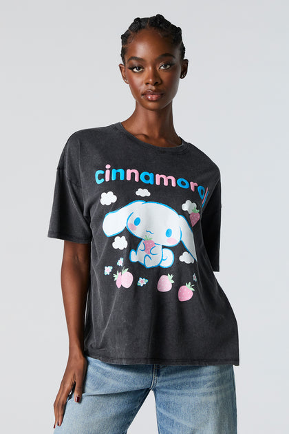 T-shirt de coupe garçonne délavé à imprimé Cinnamoroll