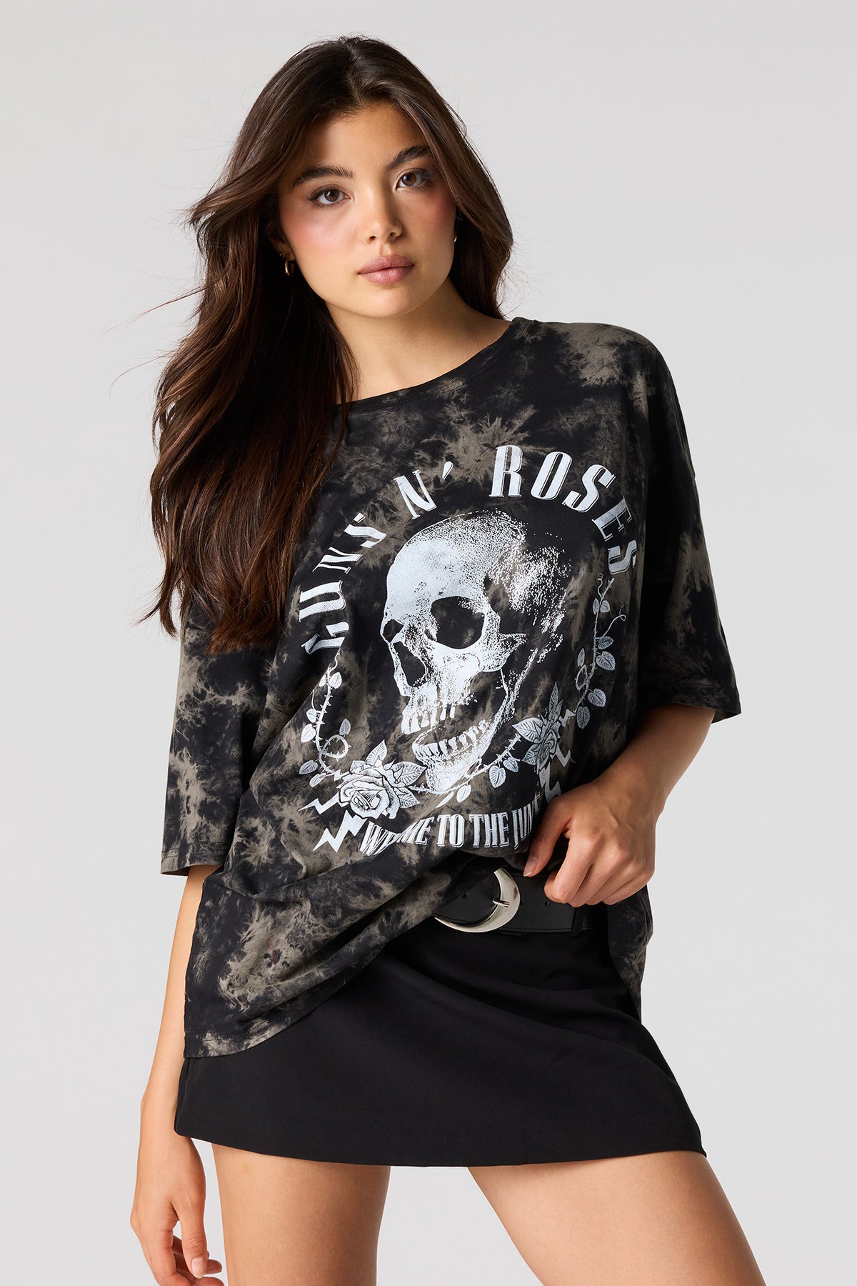 Oversized Guns N Roses Graphic Washed T-Shirt - Black