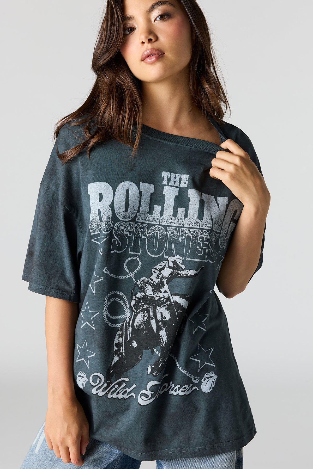 Alt View 4. Oversized The Rolling Stones Graphic Washed T-Shirt - Charcoal
