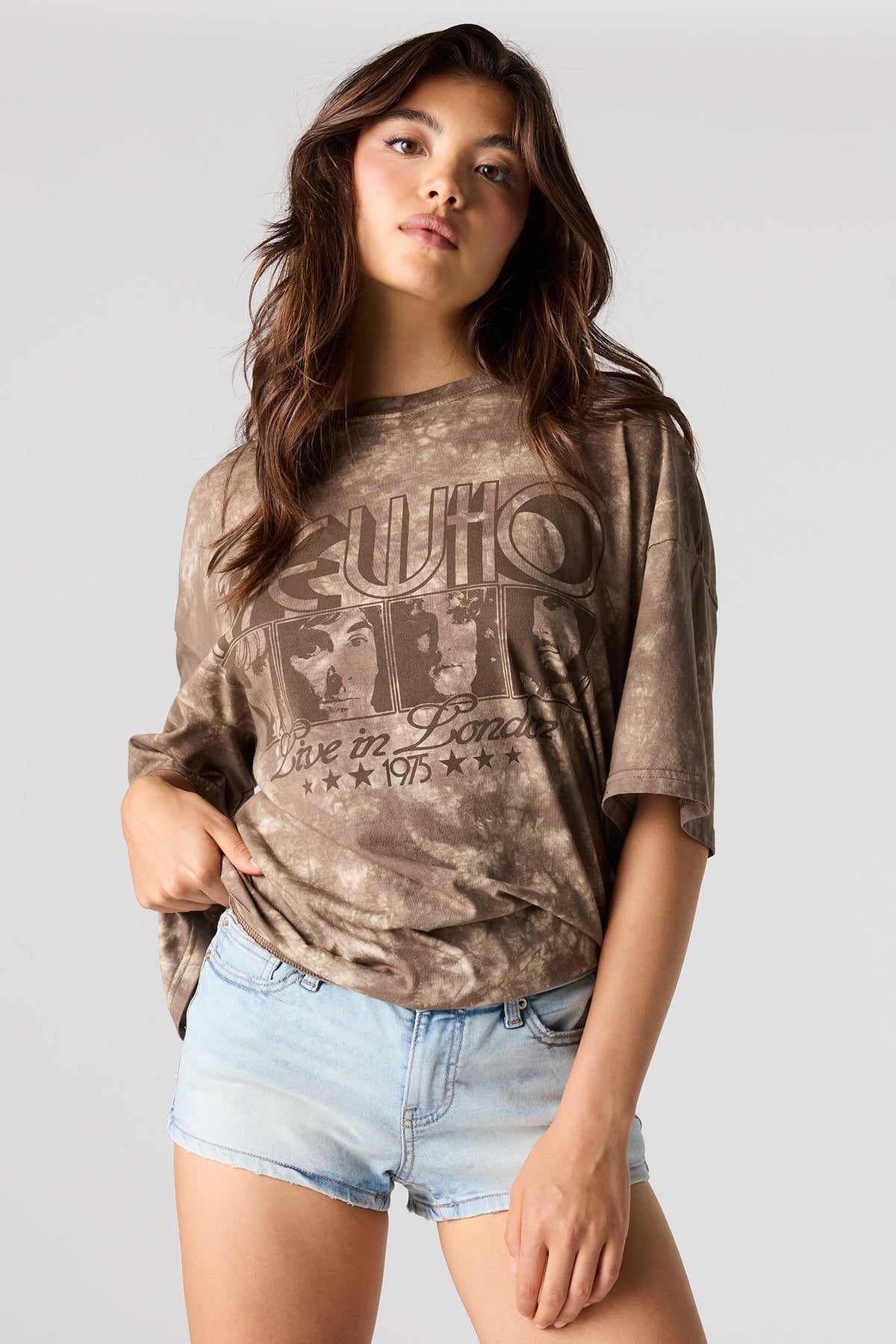 Oversized The Who Graphic Washed T-Shirt - Brown