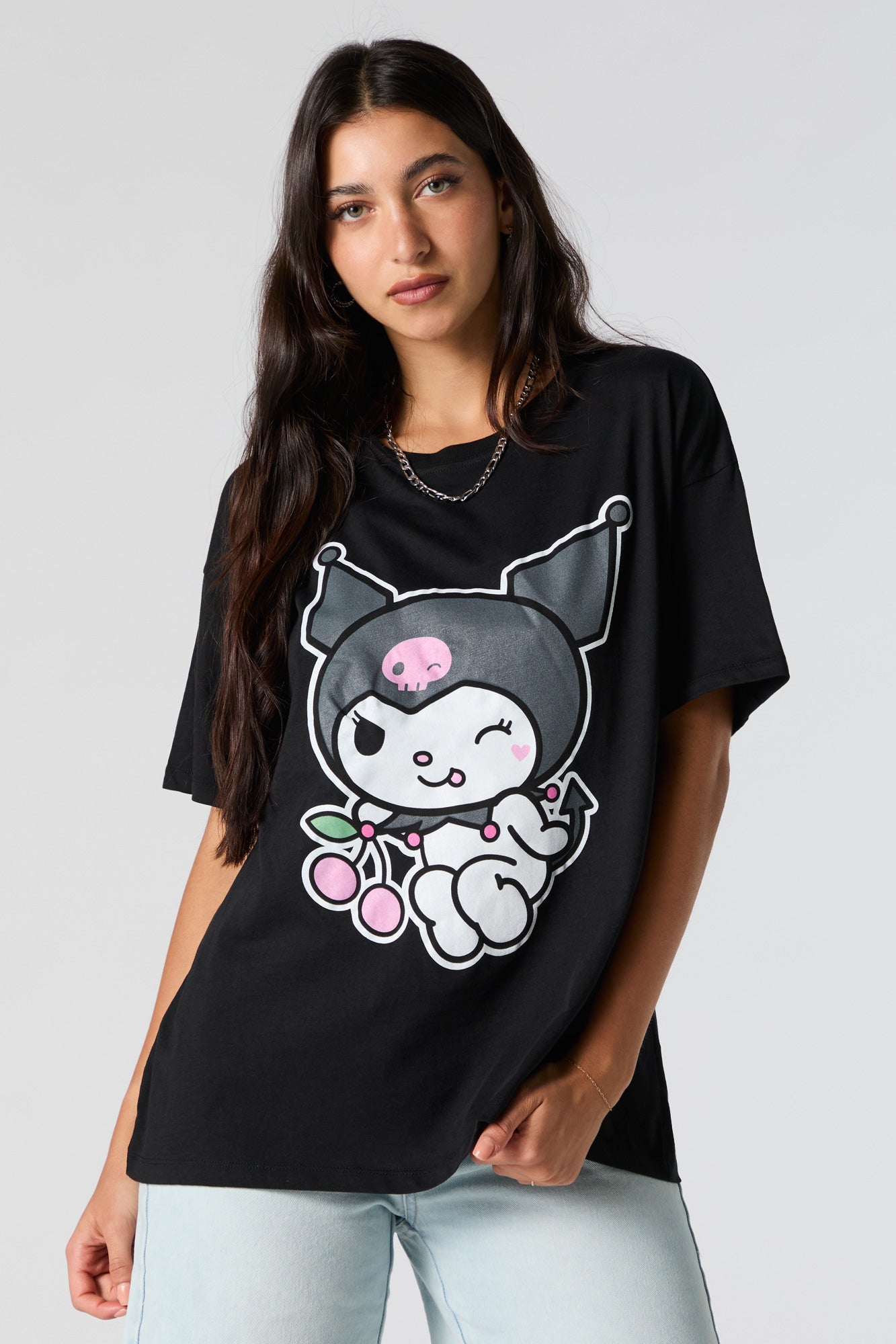 Kuromi Winking Graphic Boyfriend T-Shirt