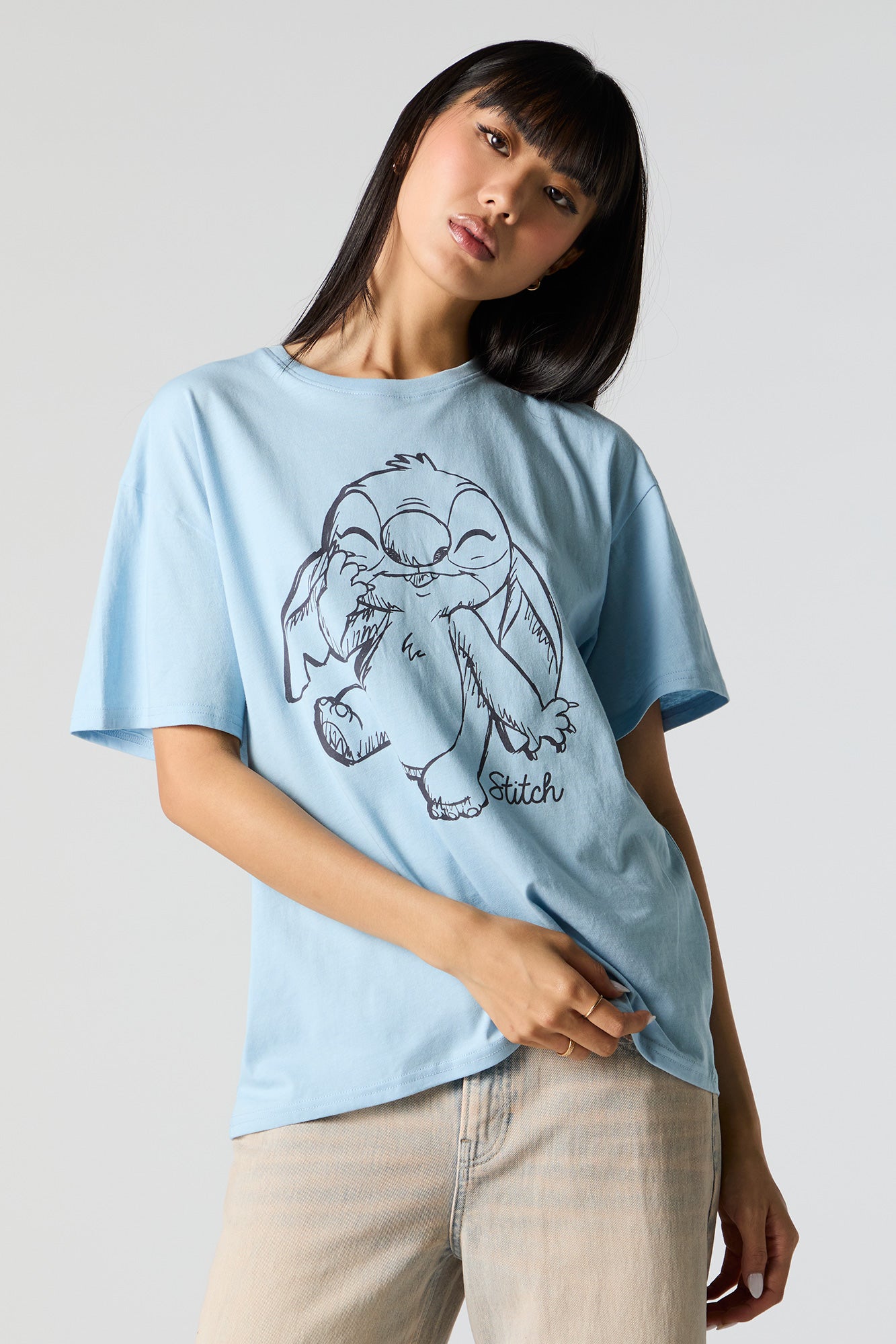 Stitch Giggling Graphic Boyfriend T-Shirt