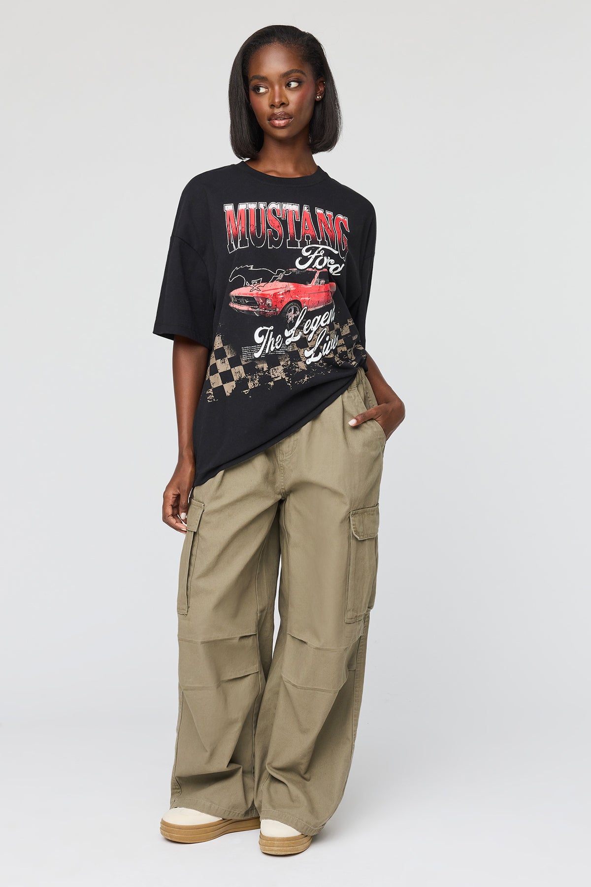 Alt View 3. Ford Mustang Graphic Oversized T-Shirt - Black