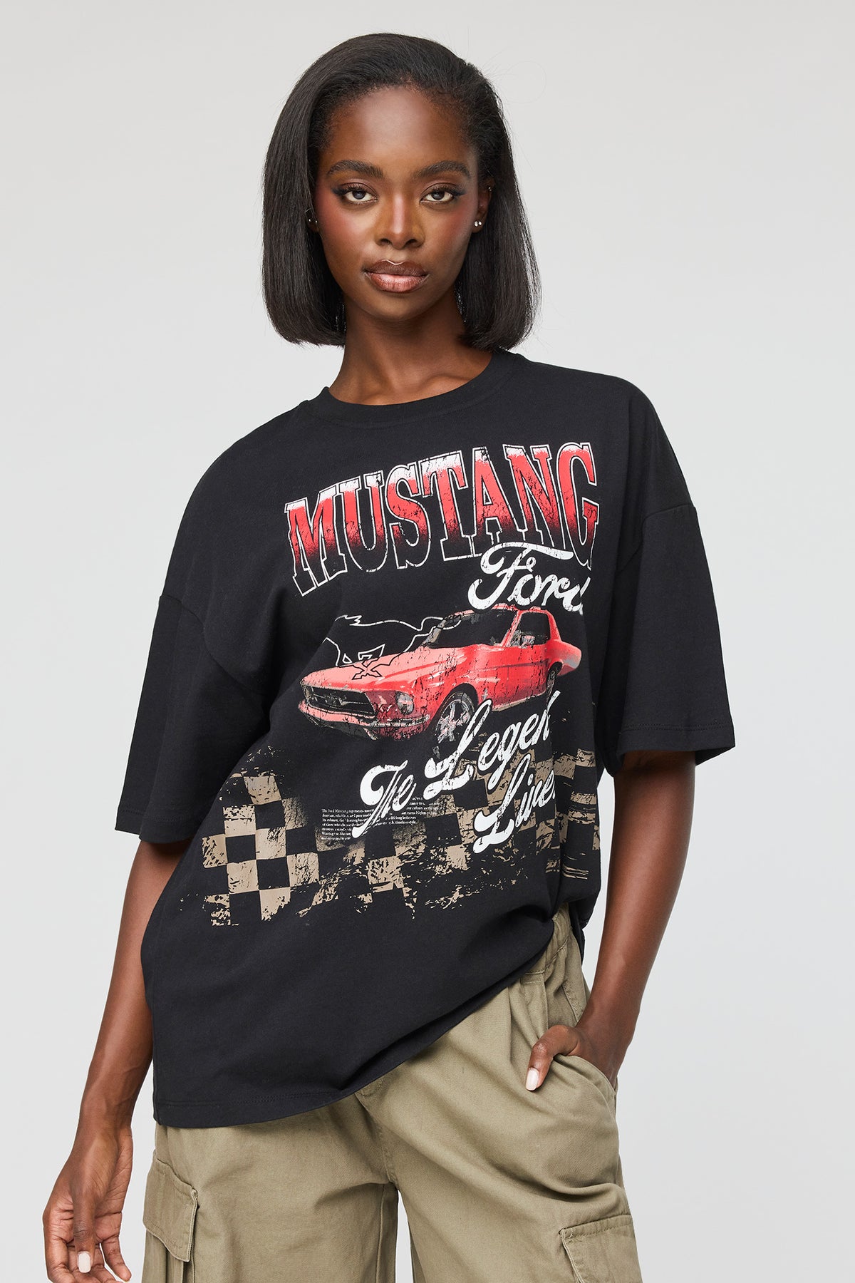 Alt View 2. Ford Mustang Graphic Oversized T-Shirt - Black