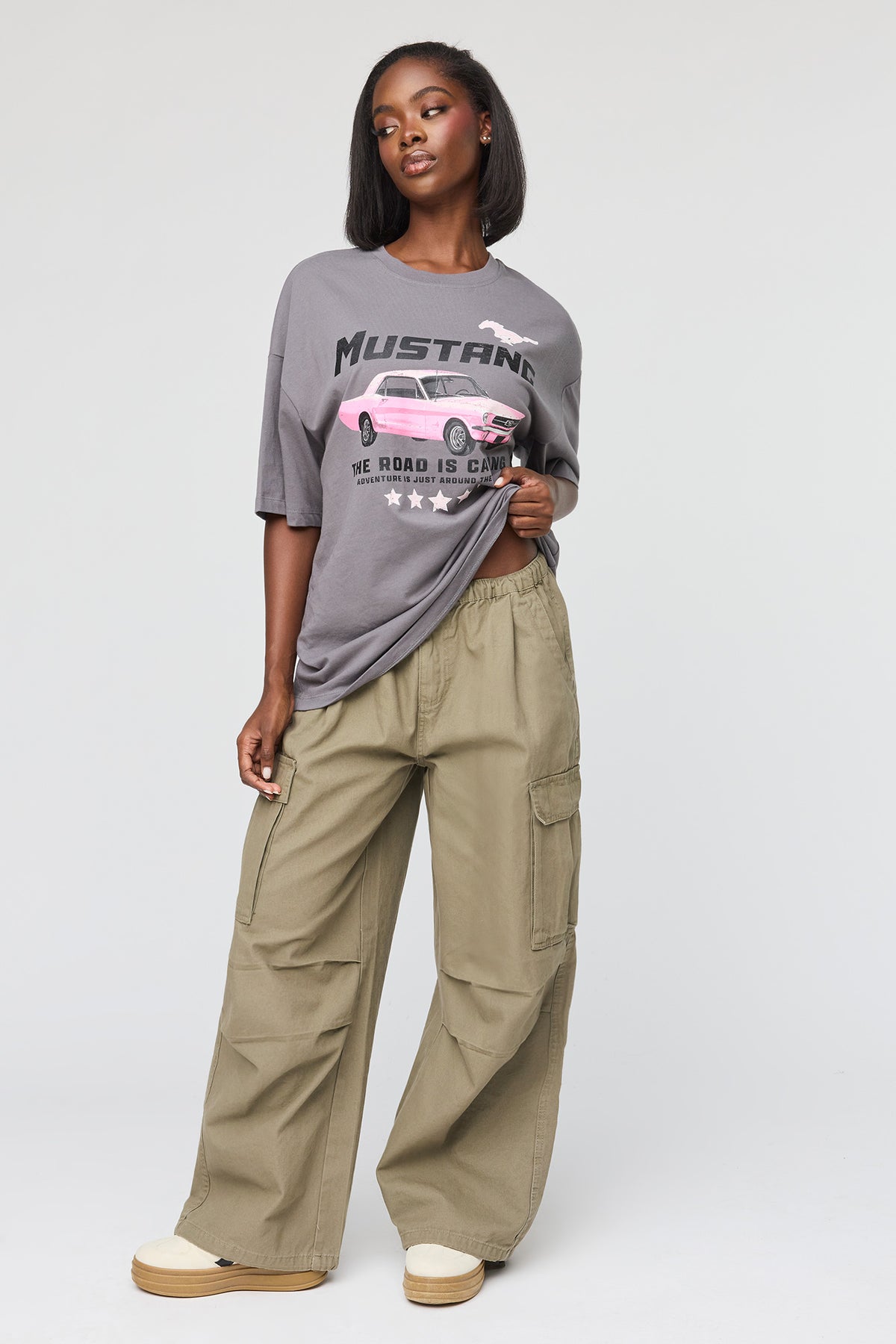 Alt View 3. Ford Mustang Graphic Oversized T-Shirt - Dark Grey