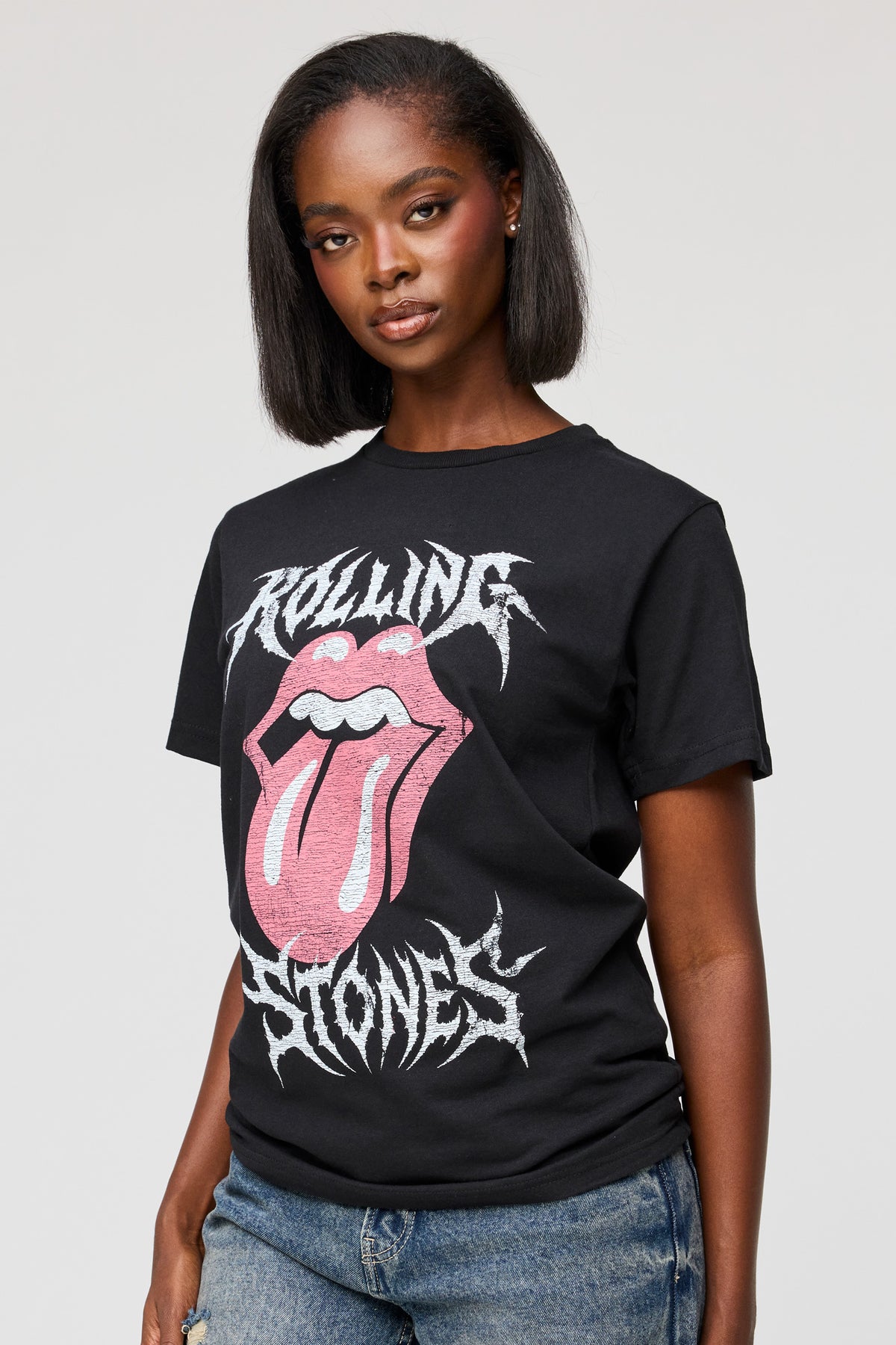 T-shirt de coupe garçonne à imprimé The Rolling Stones
