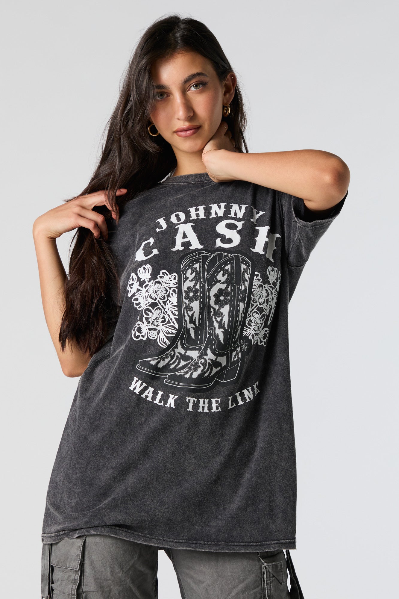 Johnny Cash Graphic Washed Boyfriend T-Shirt