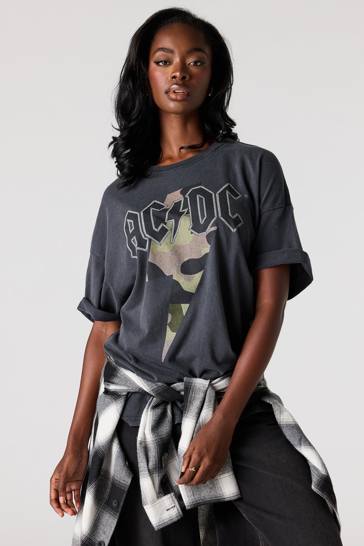 T-shirt surdimensionné délavé à imprimé ACDC