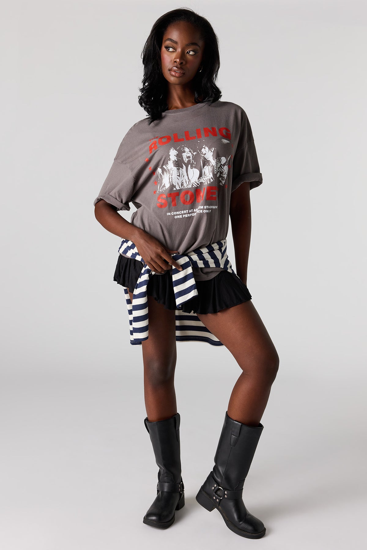 Alt View 3. The Rolling Stones Graphic Washed Oversized T-Shirt - Charcoal