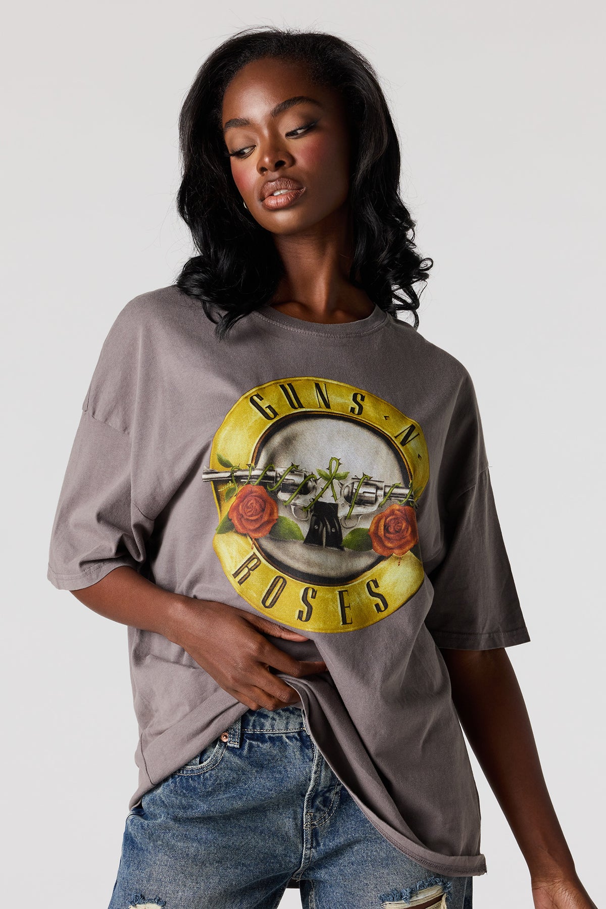 Guns N' Roses Graphic Washed Oversized T-Shirt - Charcoal