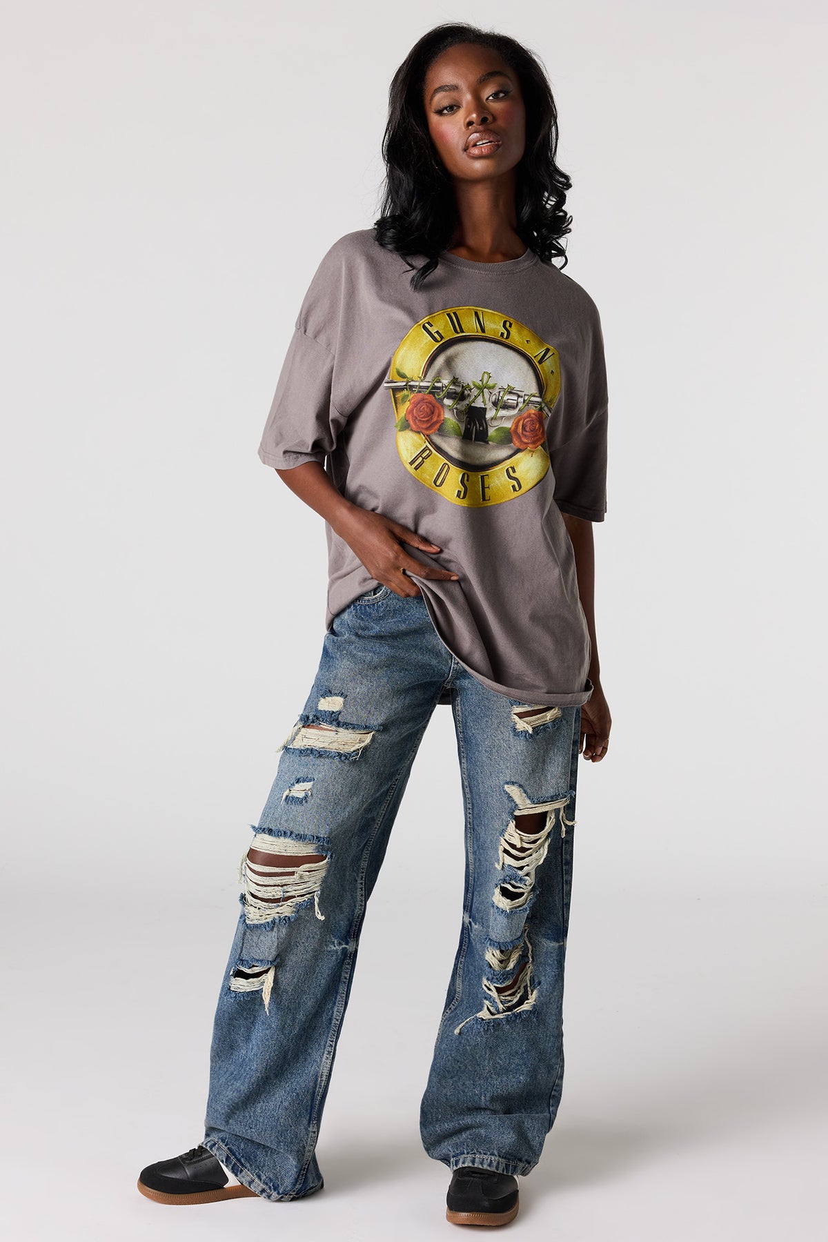 Alt View 3. Guns N' Roses Graphic Washed Oversized T-Shirt - Charcoal