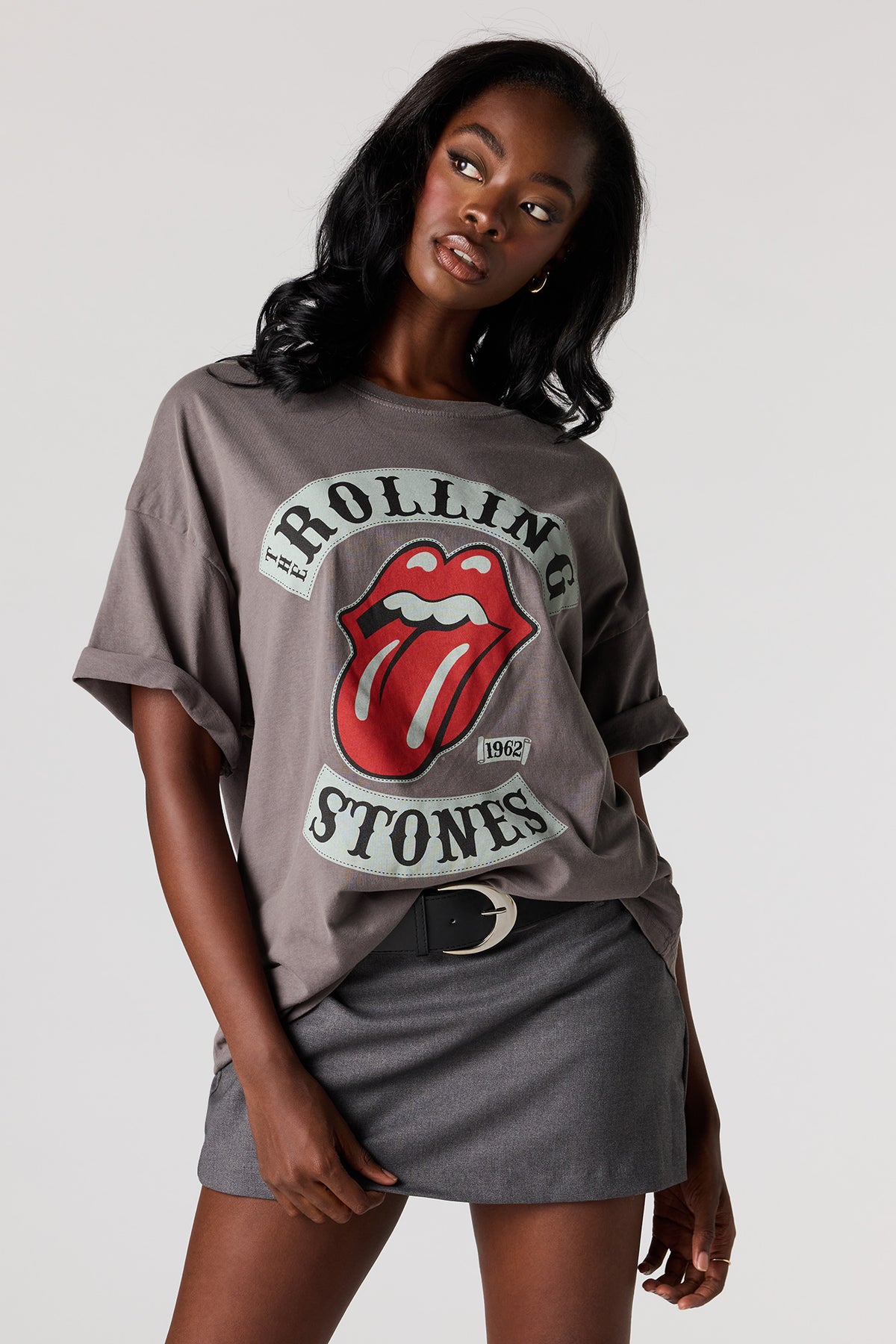 Rolling Stones Graphic Washed Oversized T-Shirt - Dark Grey