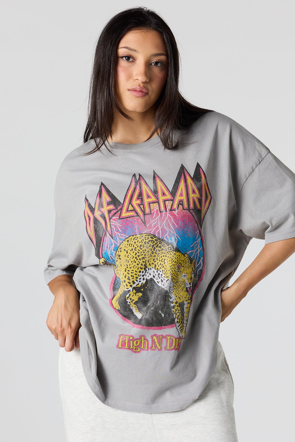 T-shirt surdimensionné délavé à imprimé Def Leppard