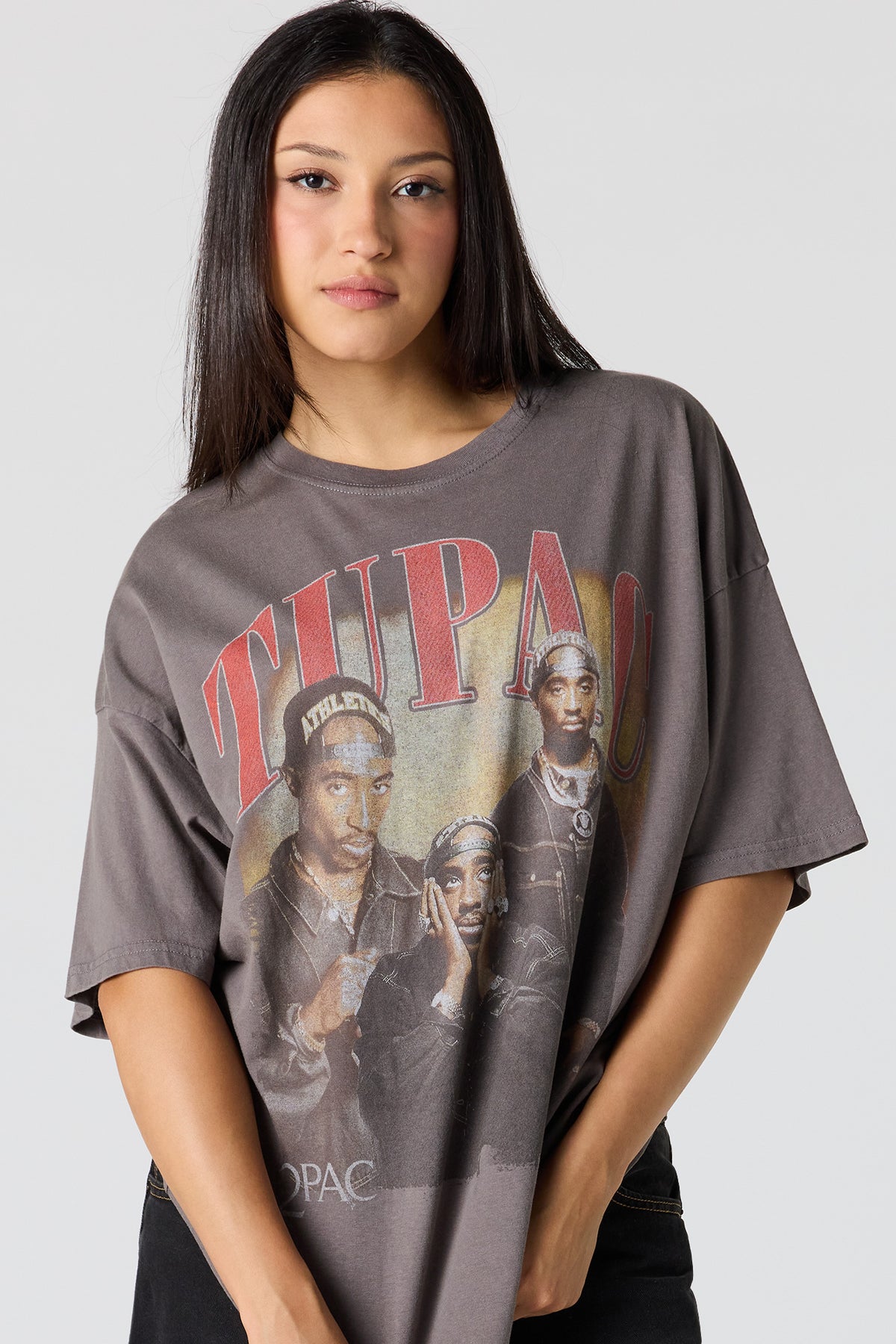 T-shirt surdimensionné délavé à imprimé Tupac