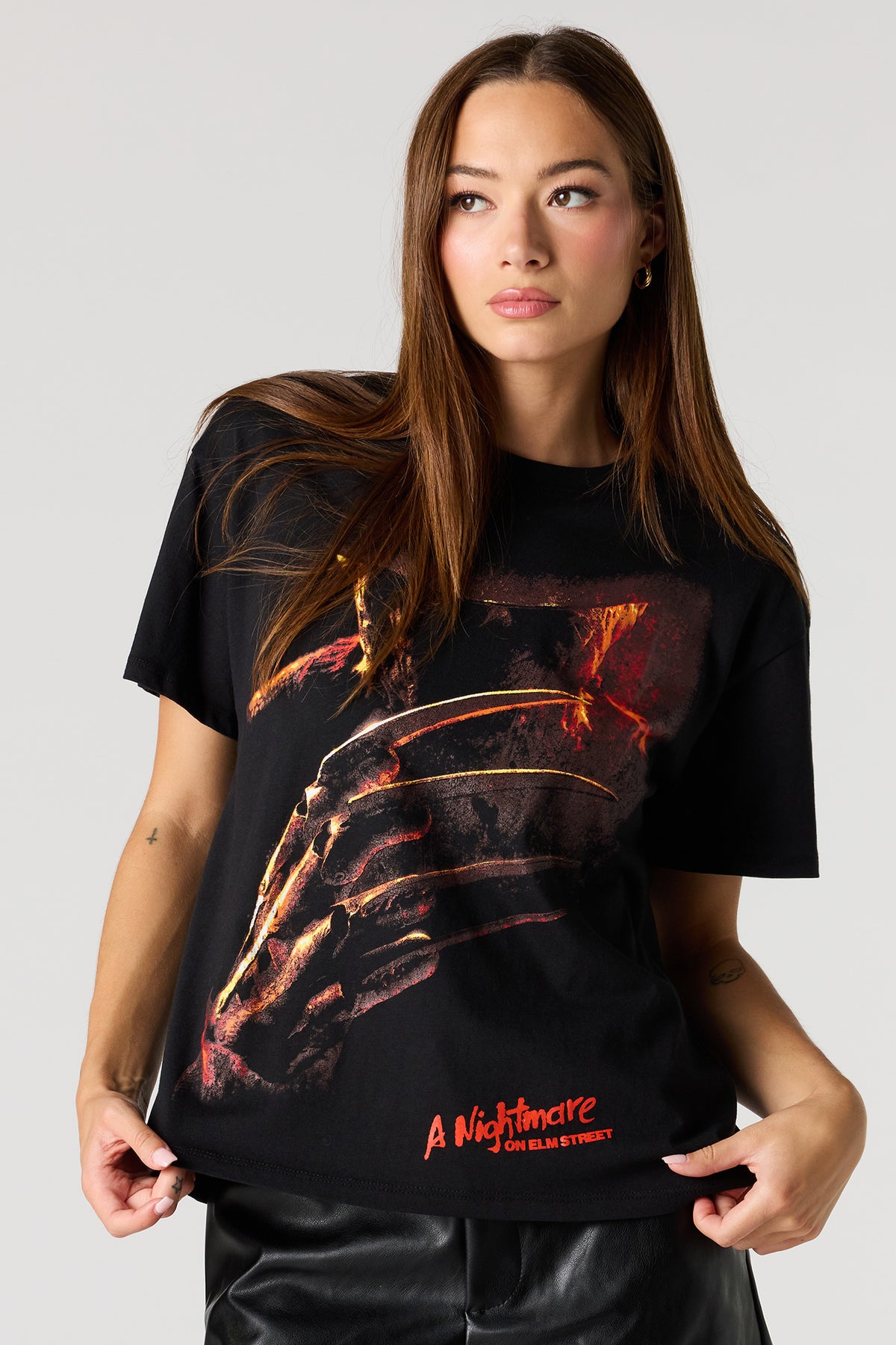 Nightmare On Elm Street Graphic Boyfriend T-Shirt - Solid Black