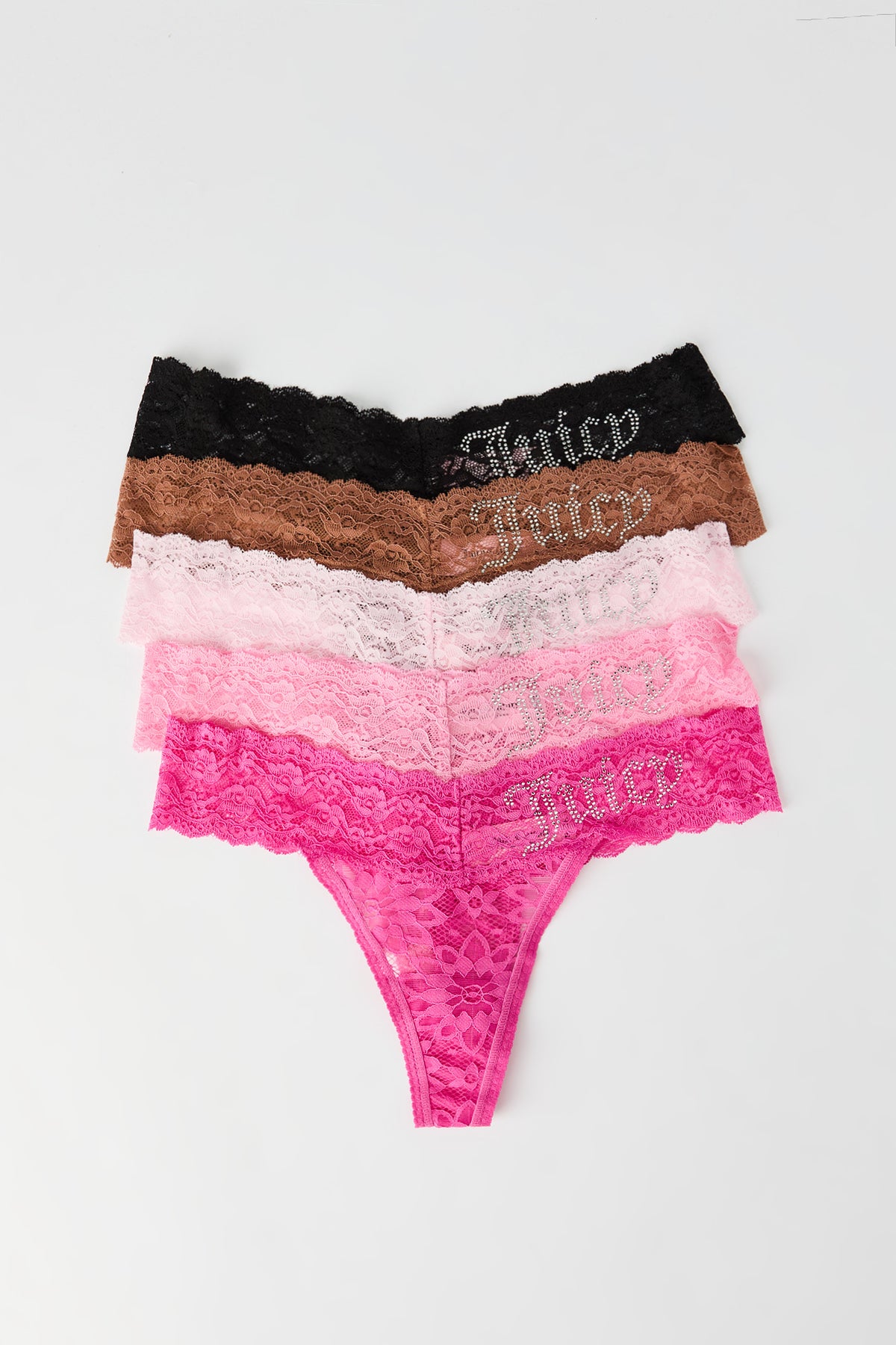 Juicy Couture Lace Thong (5 Pack) - Pink