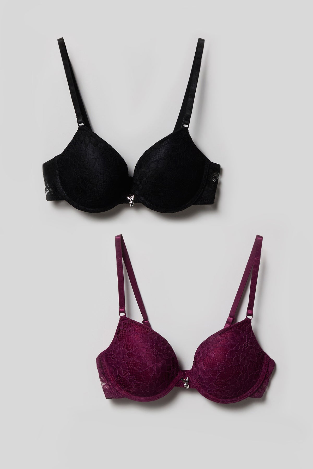 Alt View 4. Playboy Lace Push Up Bra (2 Pack) - Black