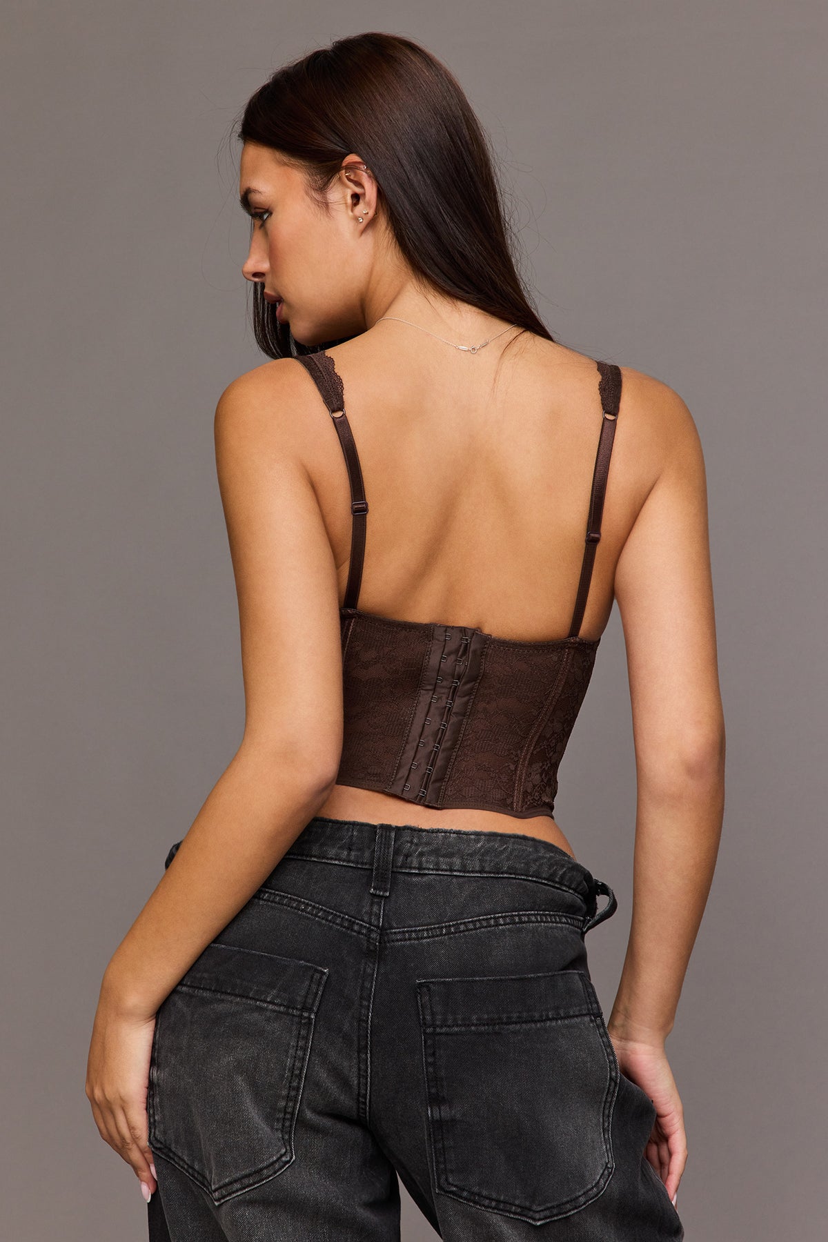 Alt View 2. Playboy Lace Corset Tank - Brown
