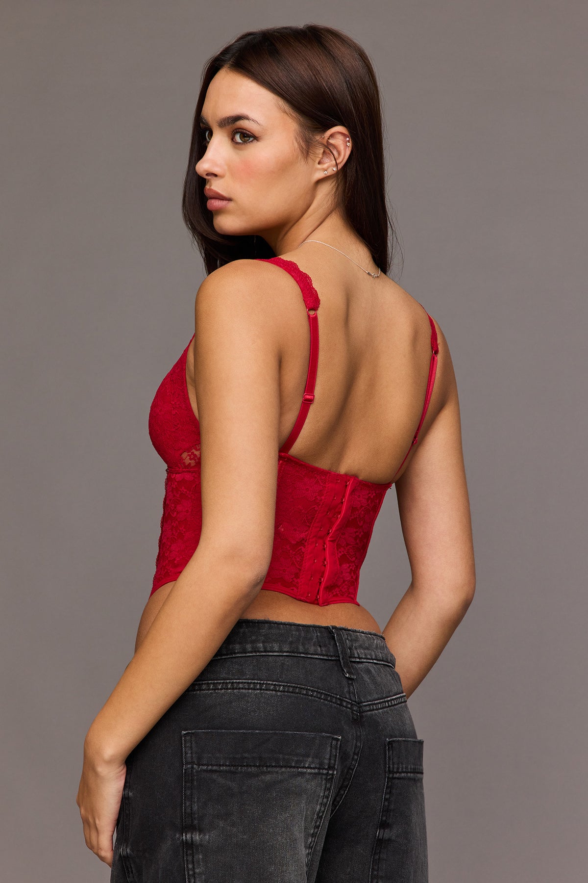 Alt View 2. Playboy Lace Corset Tank - Red