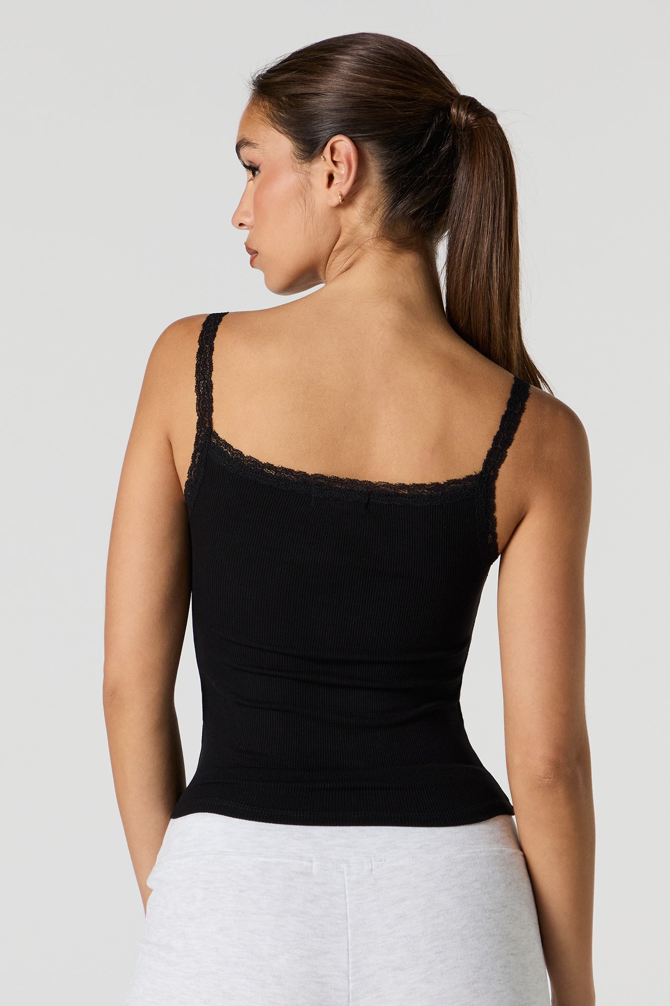 Ribbed Lace Trim Henley Tank
