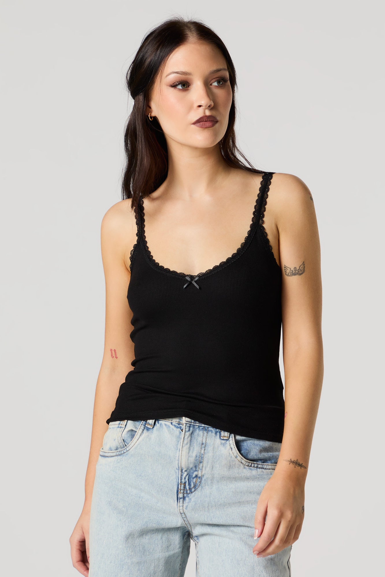 Ribbed Lace Trim Skimmer Tank