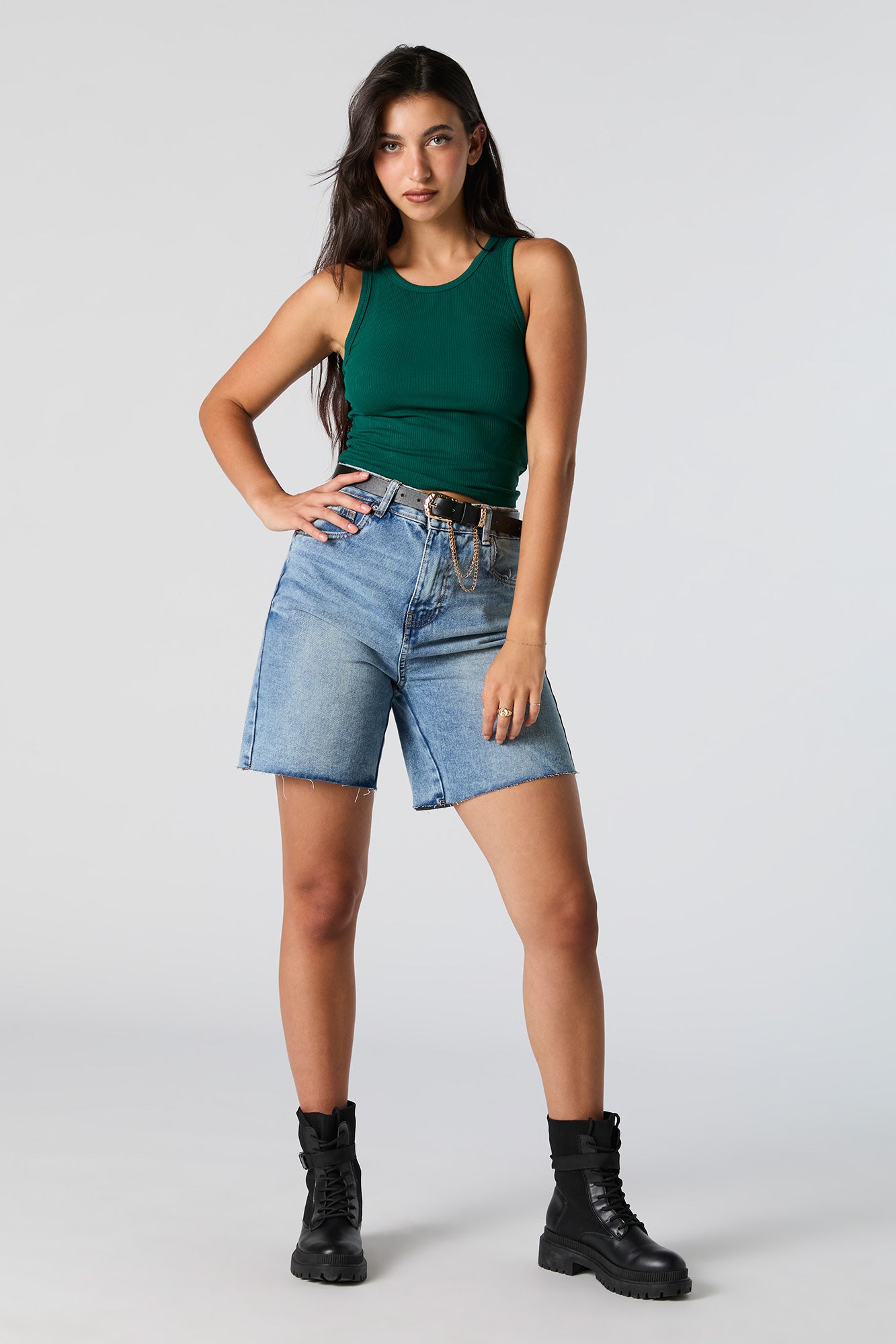 Solid Ribbed Cropped Tank