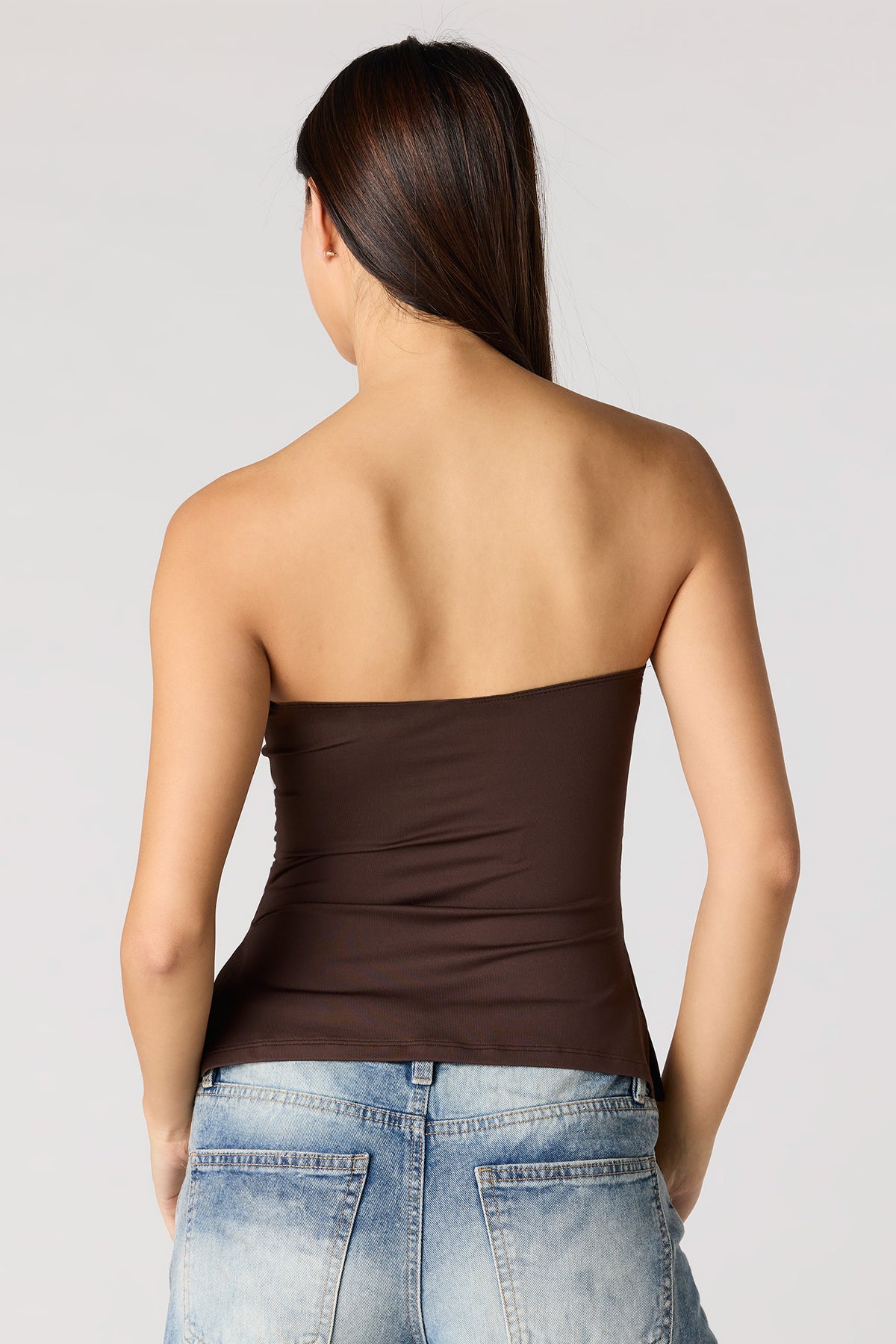 Alt View 2. Cinched Tube Top - Brown