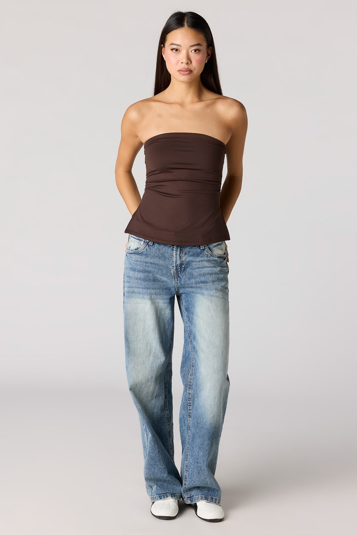 Alt View 3. Cinched Tube Top - Brown