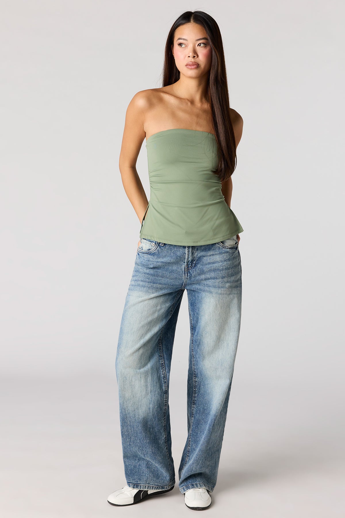 Alt View 3. Cinched Tube Top - Dark Green