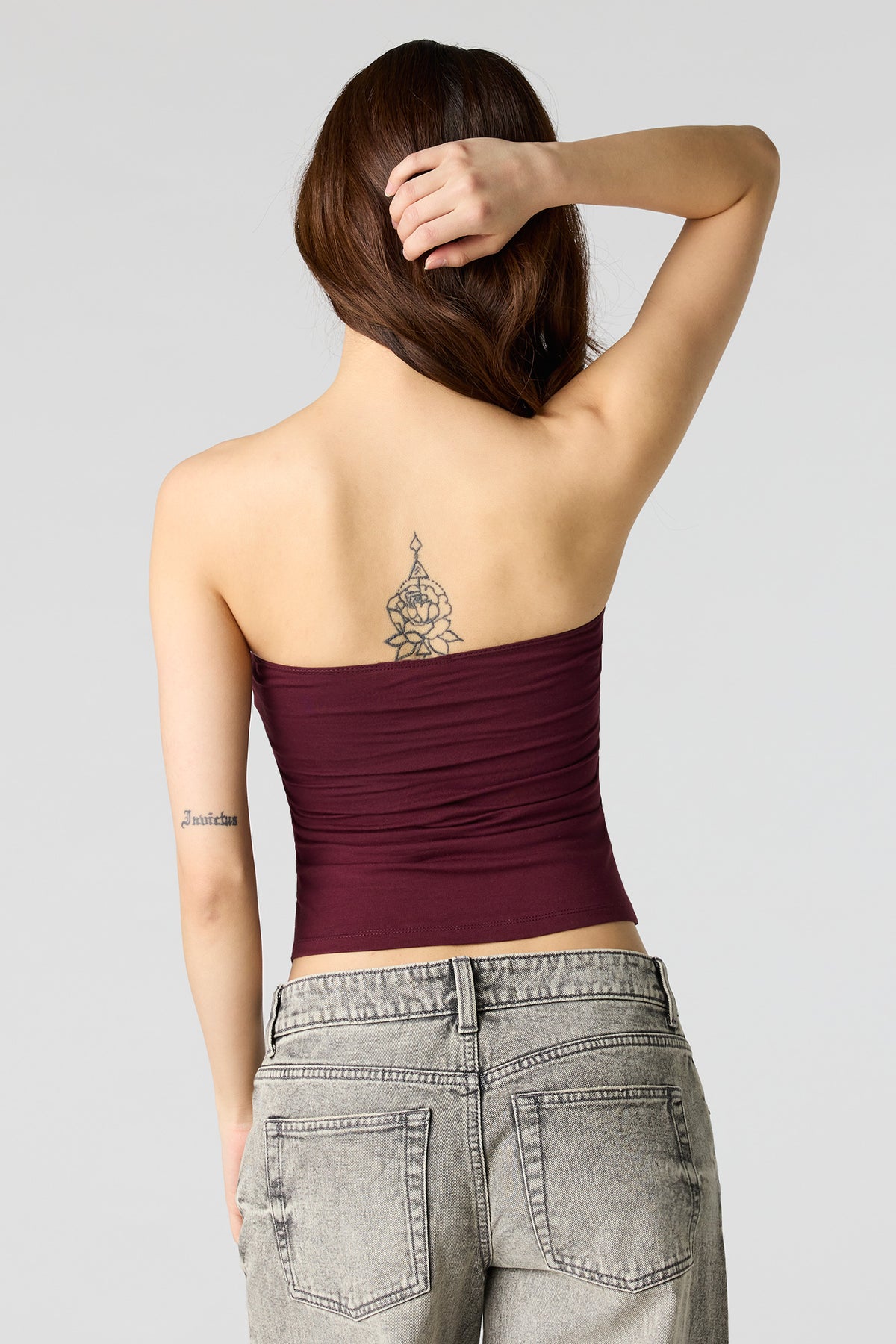 Alt View 2. Braless Soft Contour Tube Top - Burgundy