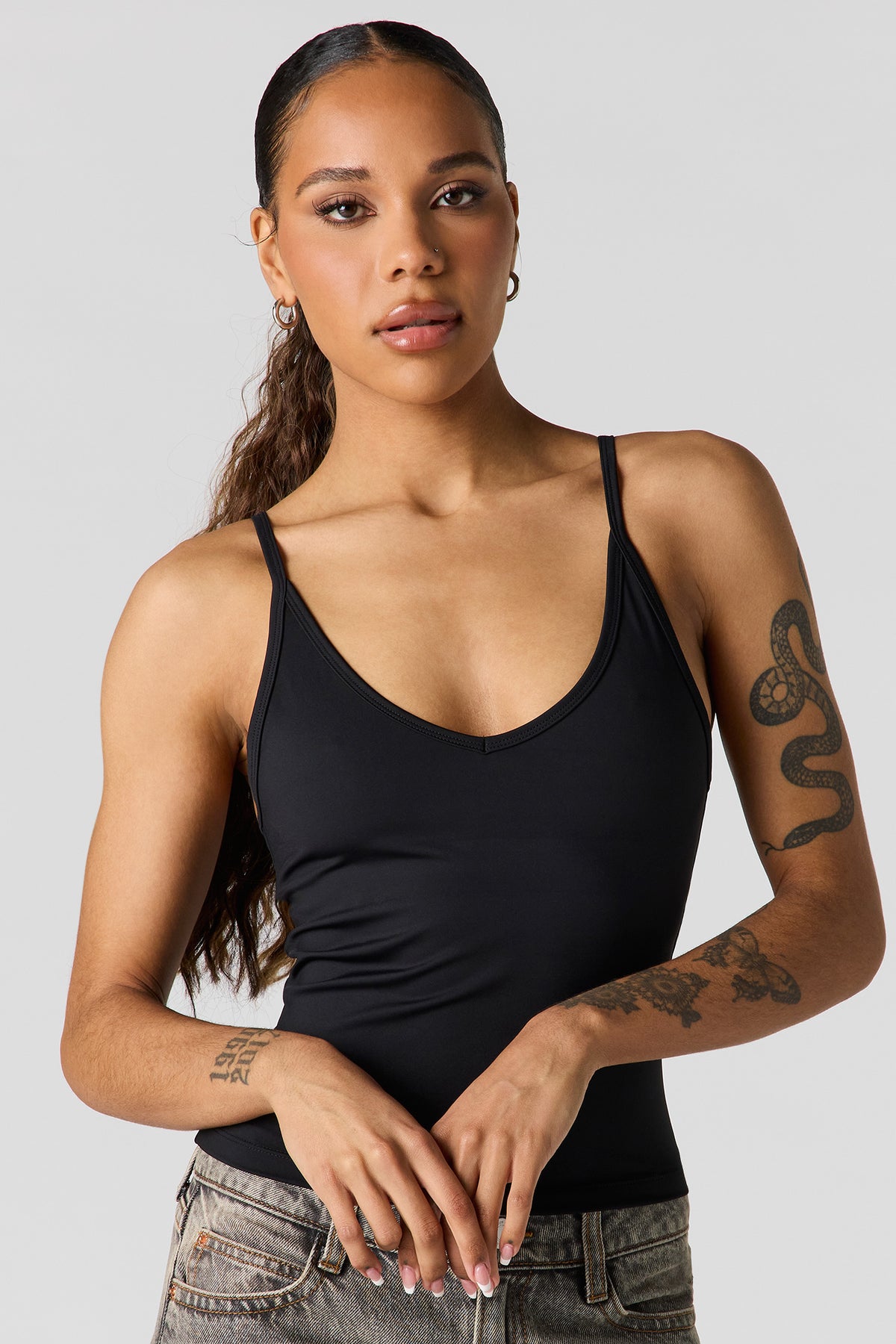 Luxe Heavy Contour V-Neck Cami - Black