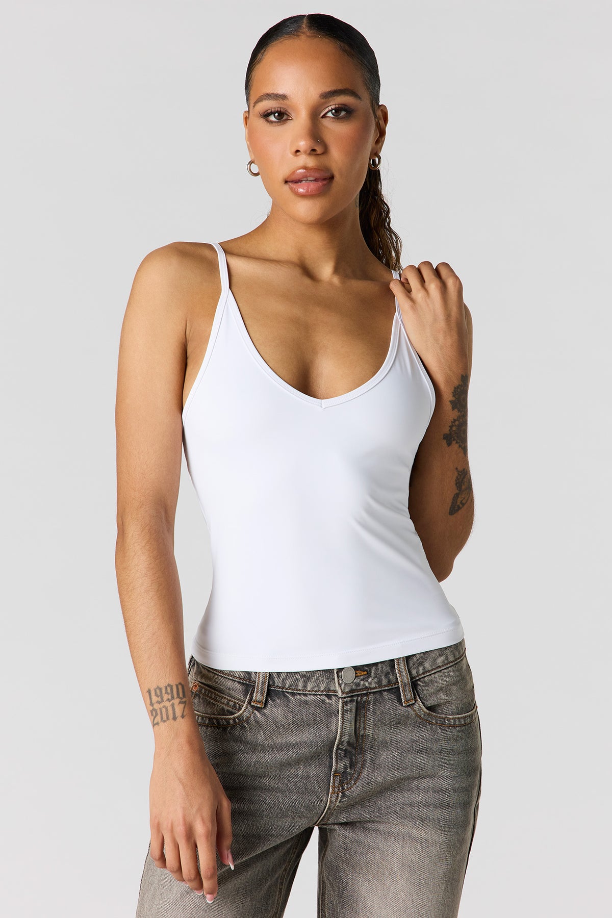 Luxe Heavy Contour V-Neck Cami - White