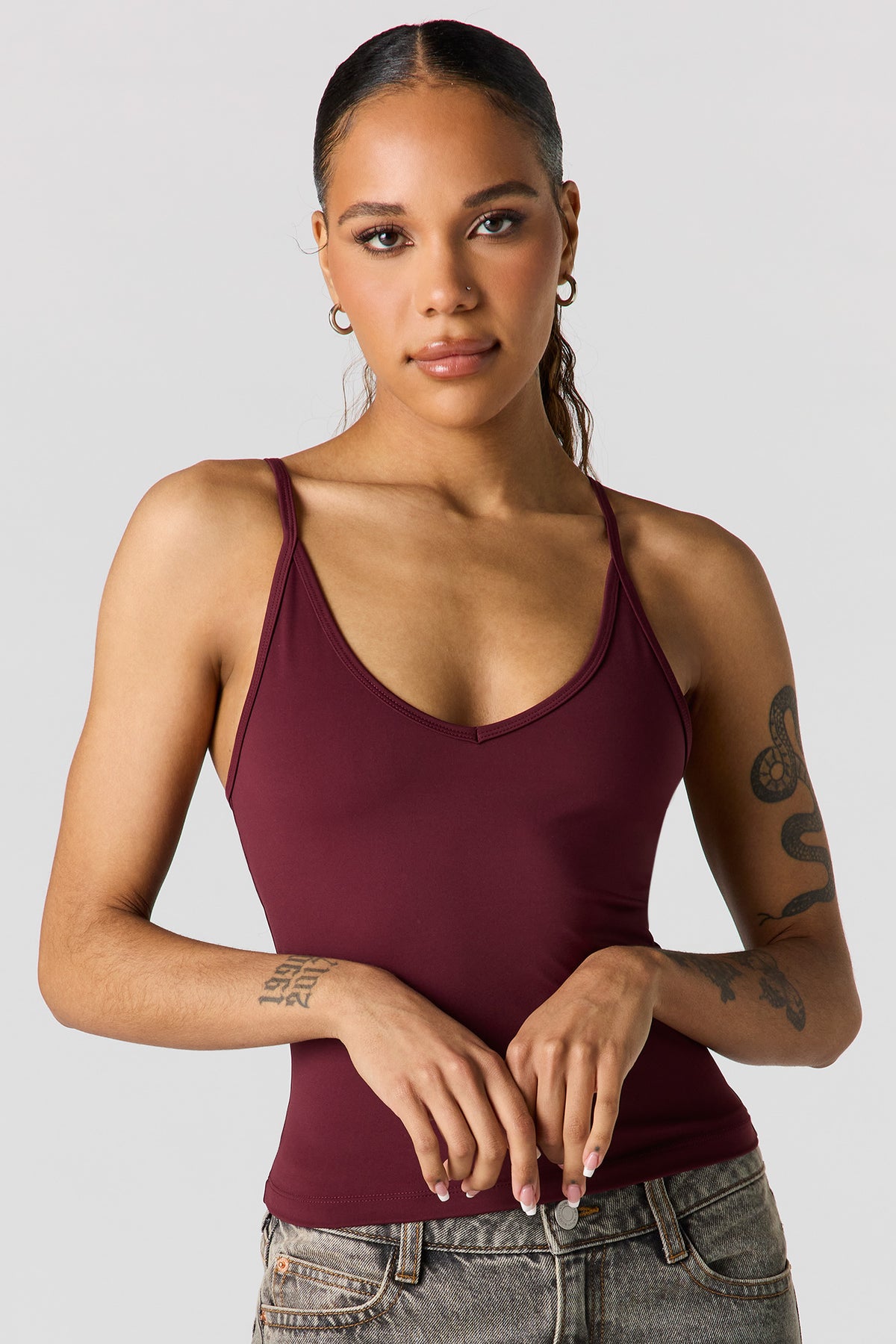 Luxe Heavy Contour V-Neck Cami - Burgundy