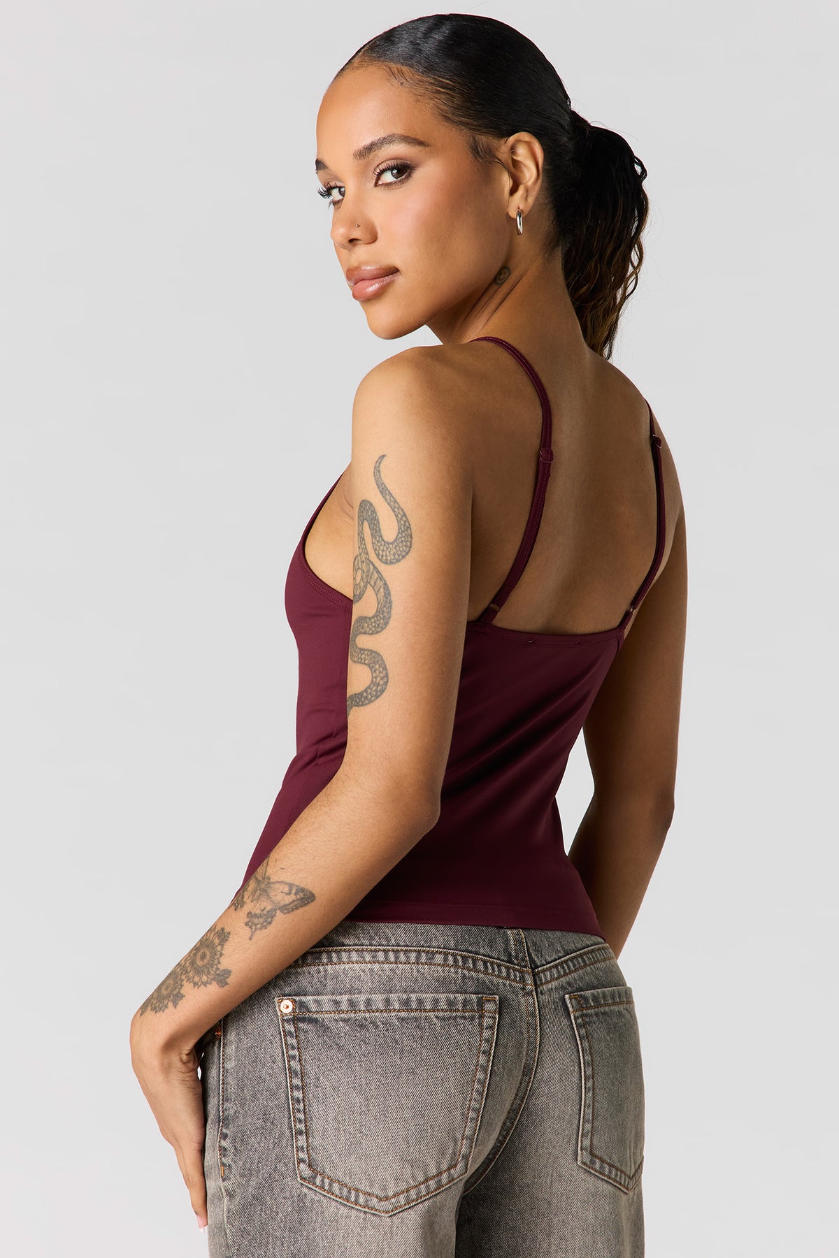 Alt View 2. Luxe Heavy Contour V-Neck Cami - Burgundy