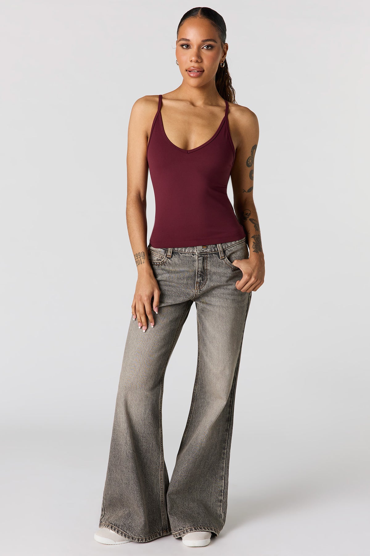 Alt View 3. Luxe Heavy Contour V-Neck Cami - Burgundy