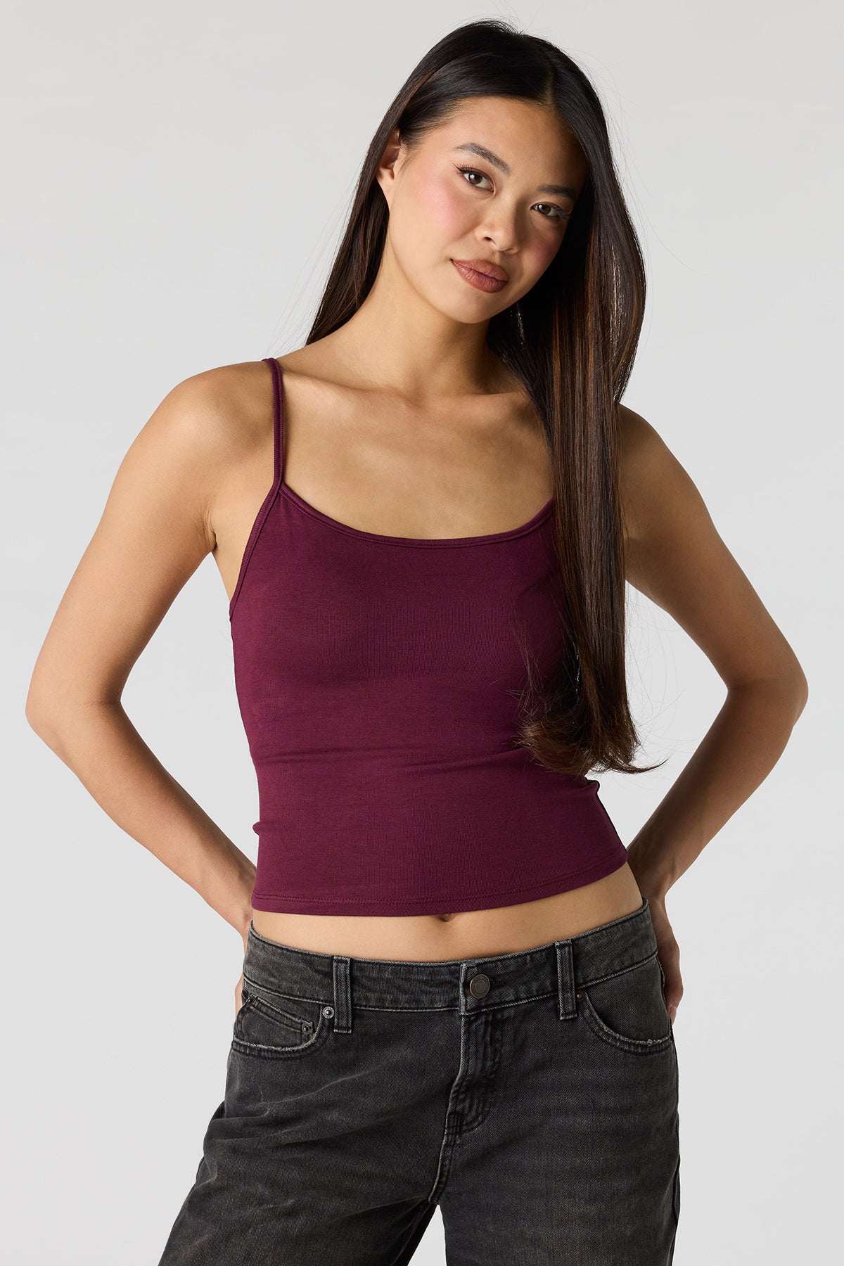 Braless Scoop Neck Cami - Burgundy