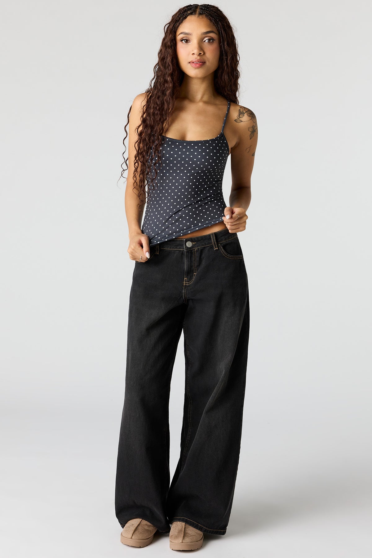 Alt View 3. Luxe Heavy Contour Cami - Black with White