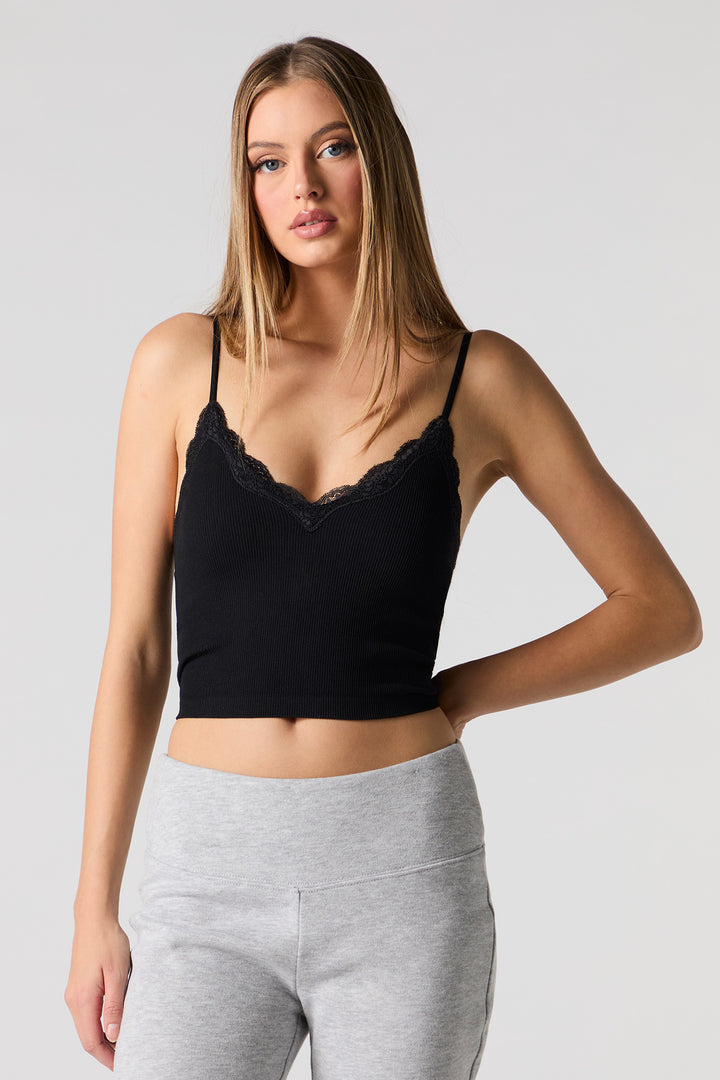 Seamless Ribbed Lace Trim Cami with Built-In Cups – Urban Planet