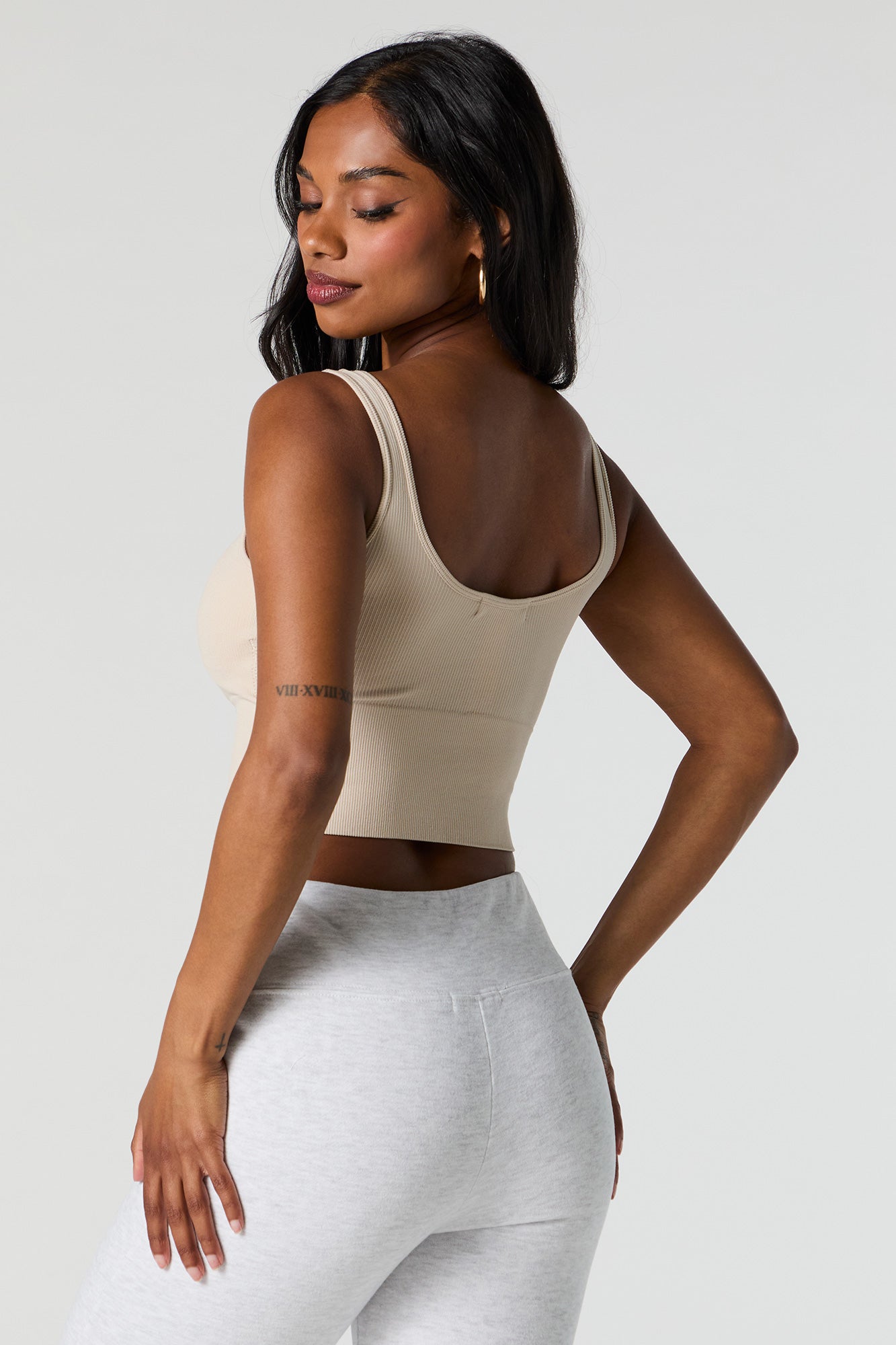 Seamless Ribbed Cropped Tank with Built-In Bra Cups