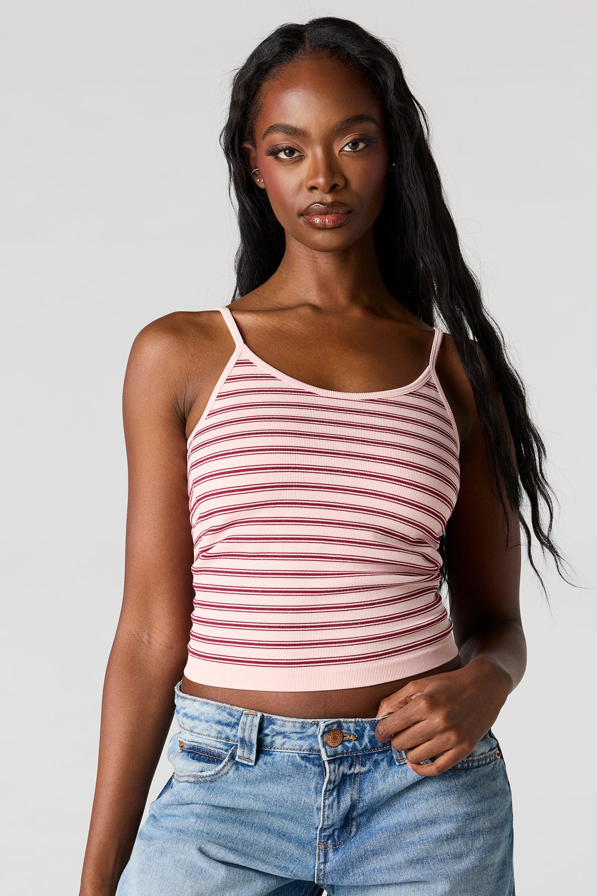 Braless Seamless Ribbed Scoop Neck Tank - Fuchsia