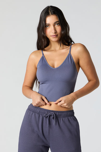 Seamless V-Neck Cami with Built-In Bra Cups