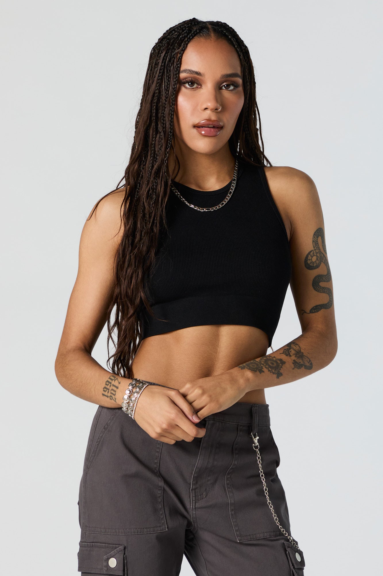 Seamless Ribbed High Neck Cropped Tank