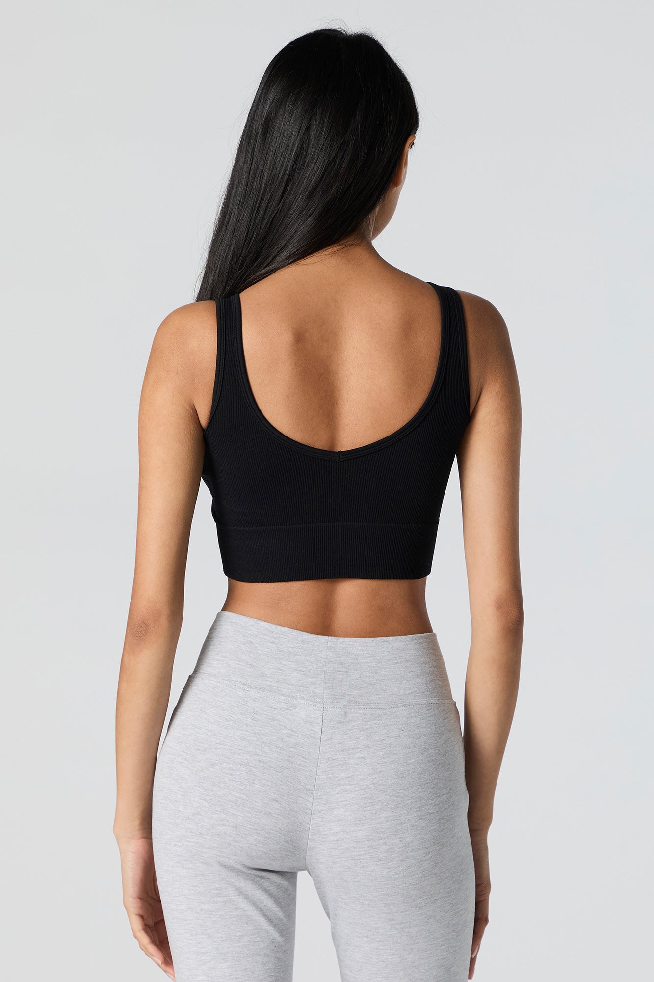 Seamless Ribbed Scoop Neck Cropped Tank with Built-in Cups