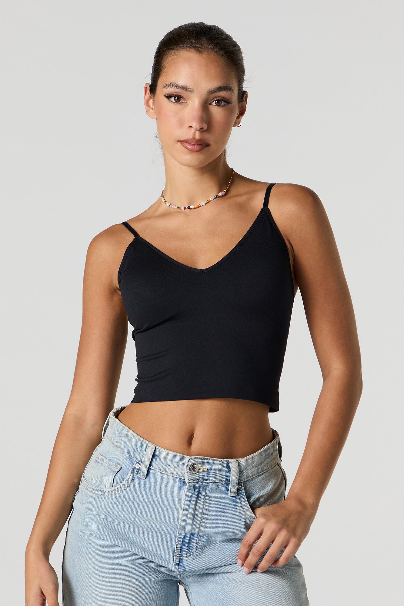 Seamless V-Neck Tank with Built-In Bra Cups