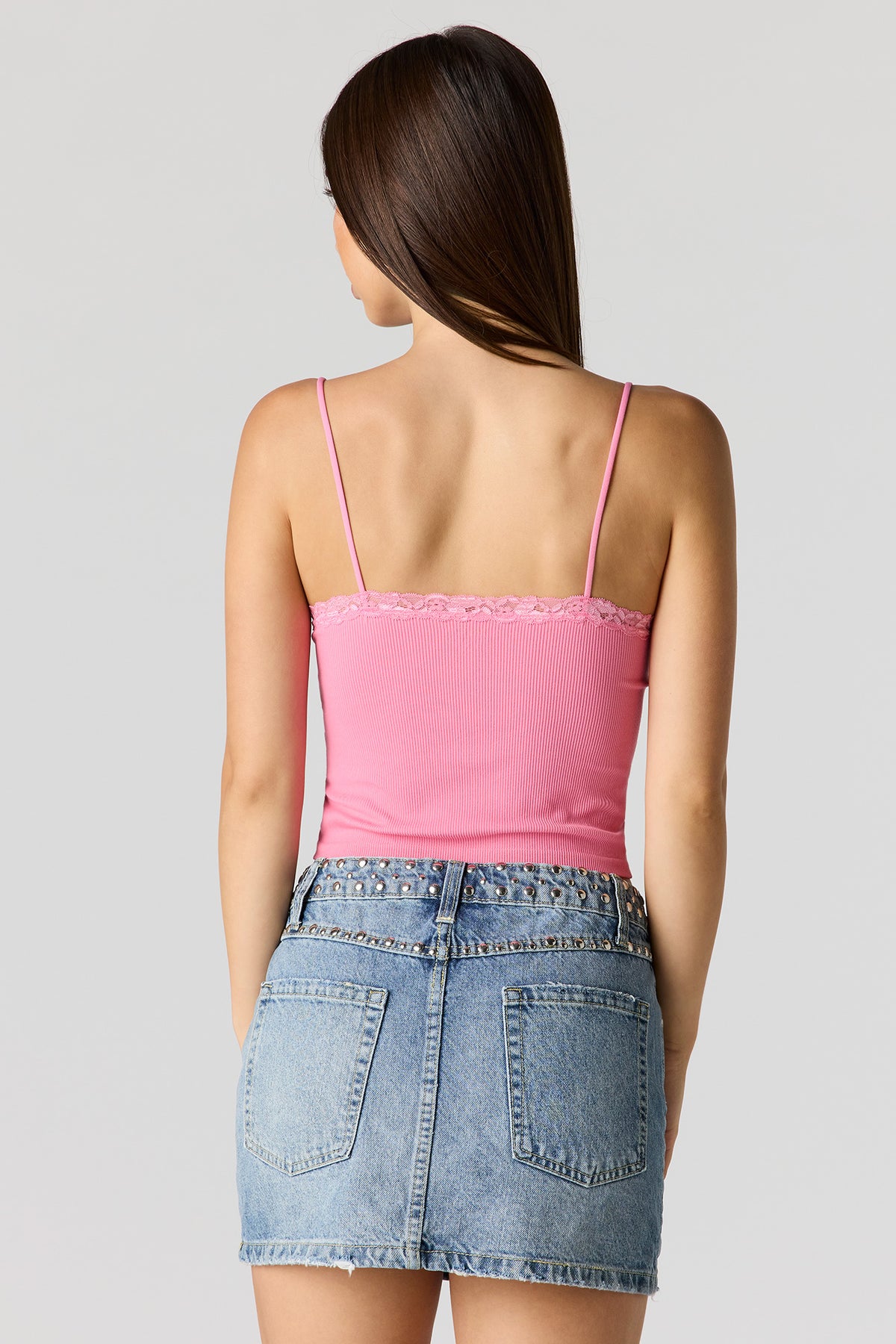 Alt View 2. Seamless Ribbed Lace Trim Cami - Light Pink