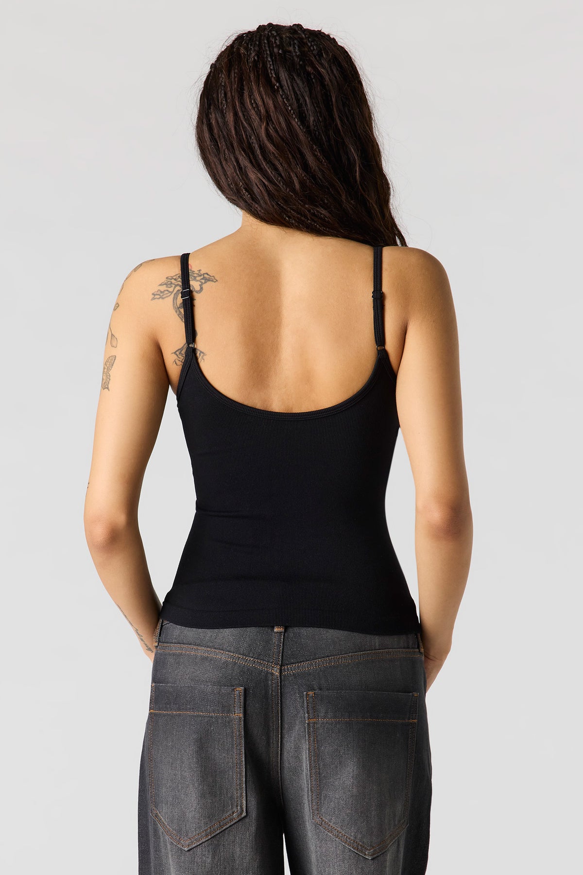 Alt View 2. Braless Seamless Ribbed V-Neck Cami - Black