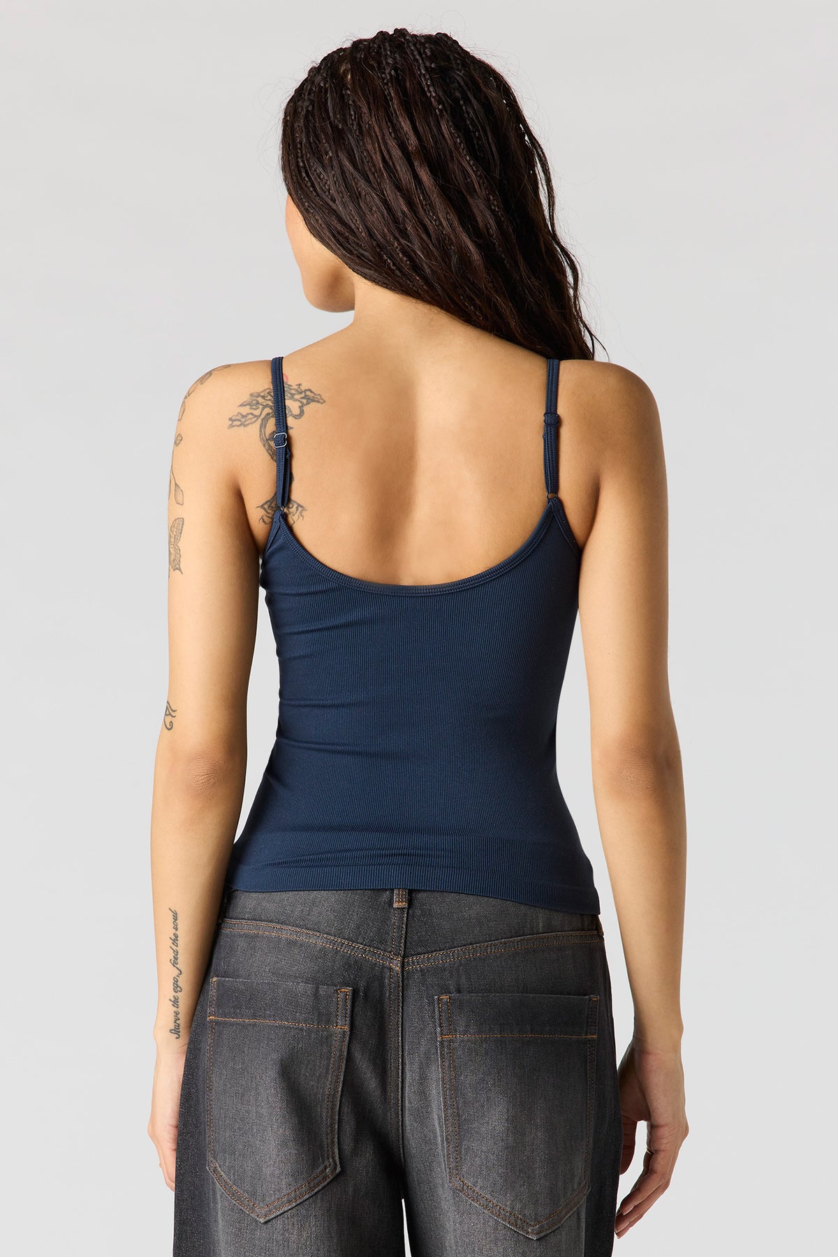 Alt View 2. Braless Seamless Ribbed V-Neck Cami - Navy