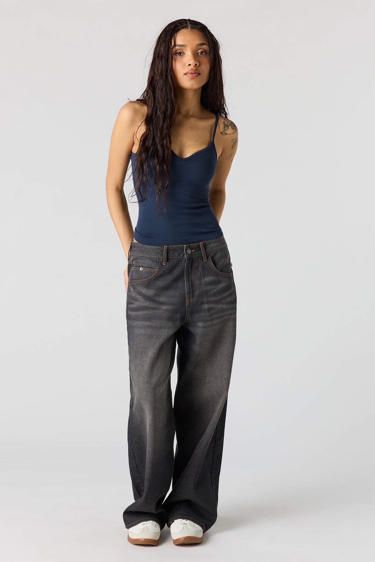 Alt View 3. Braless Seamless Ribbed V-Neck Cami - Navy